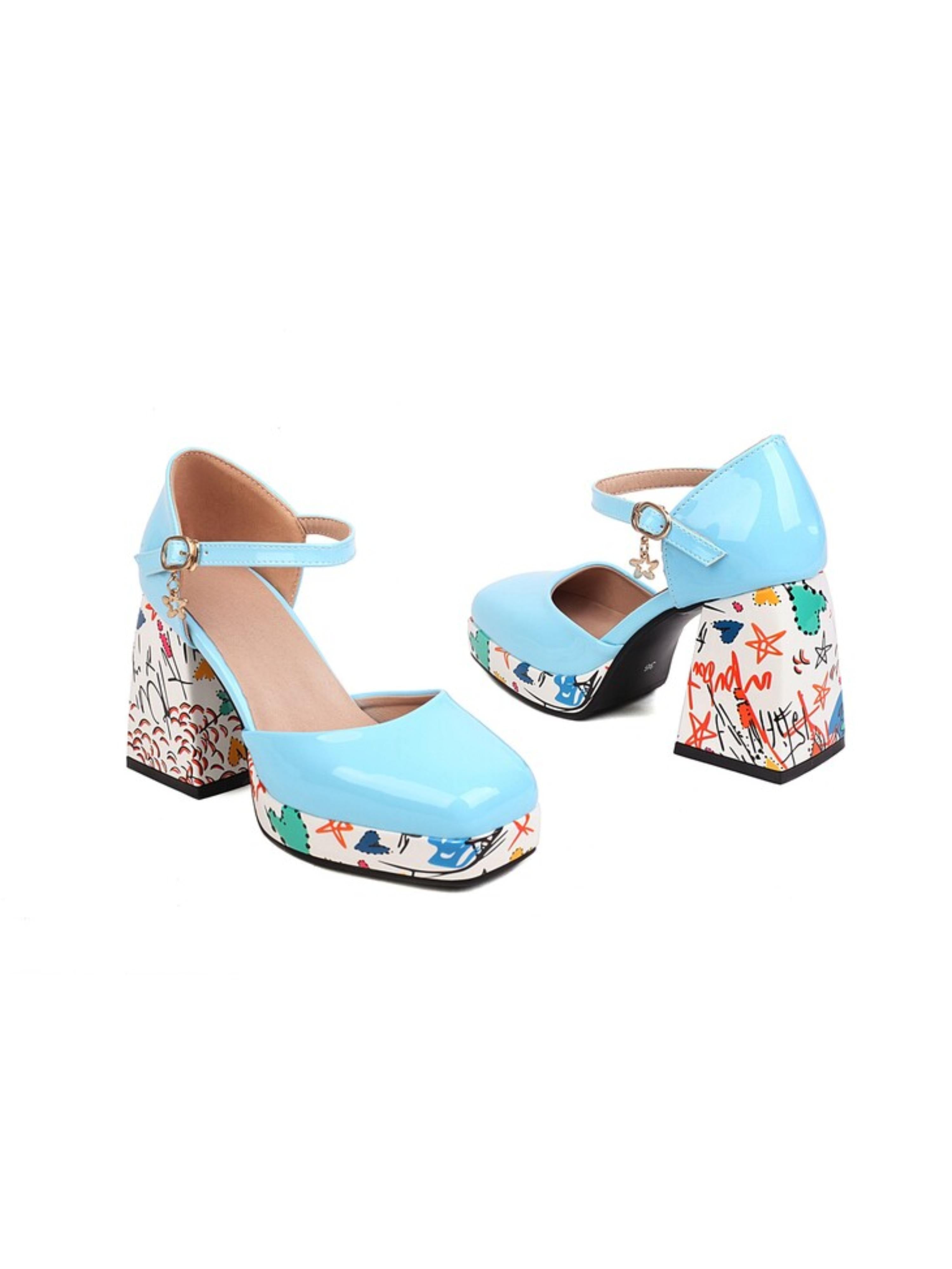 Playful Blue Sandals for Women with Artsy Platform