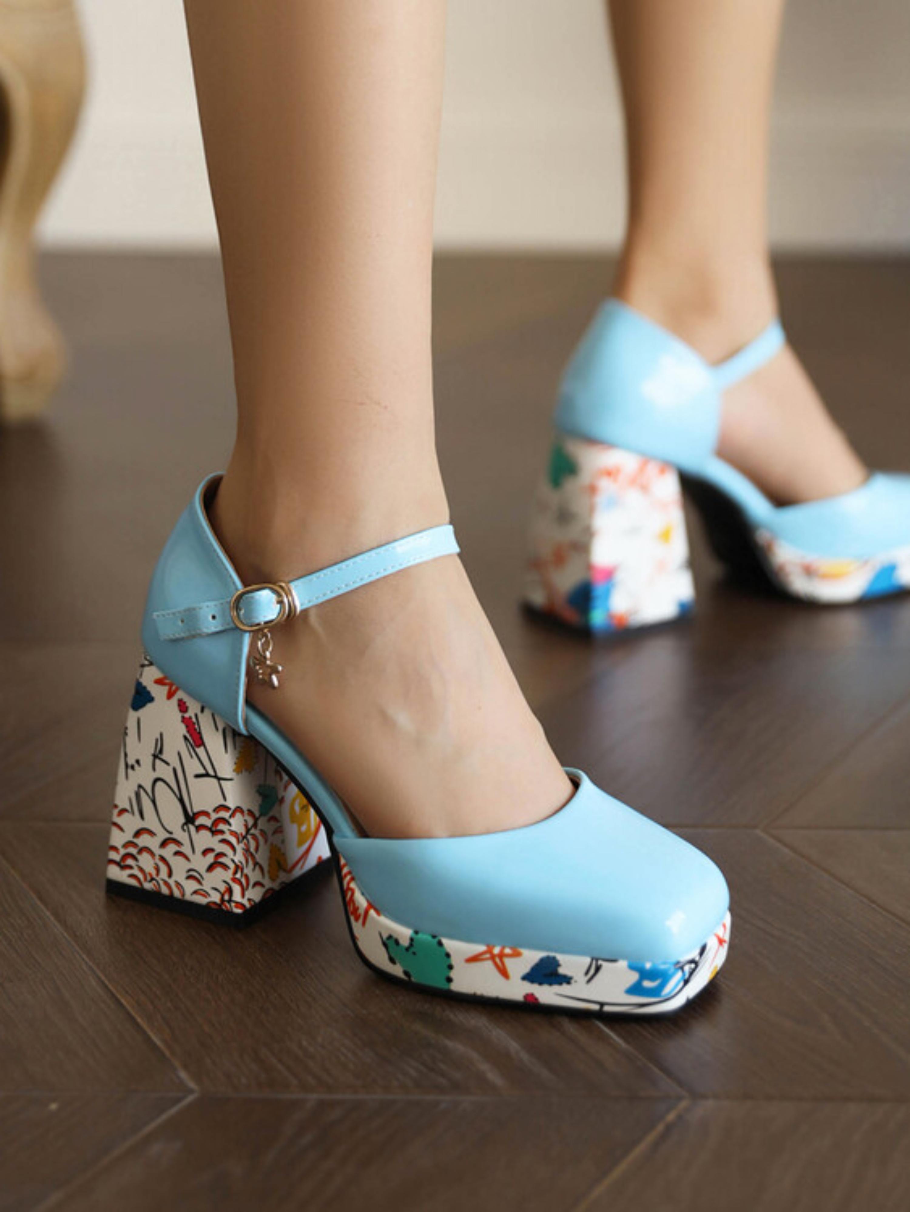 Playful Blue Sandals for Women with Artsy Platform
