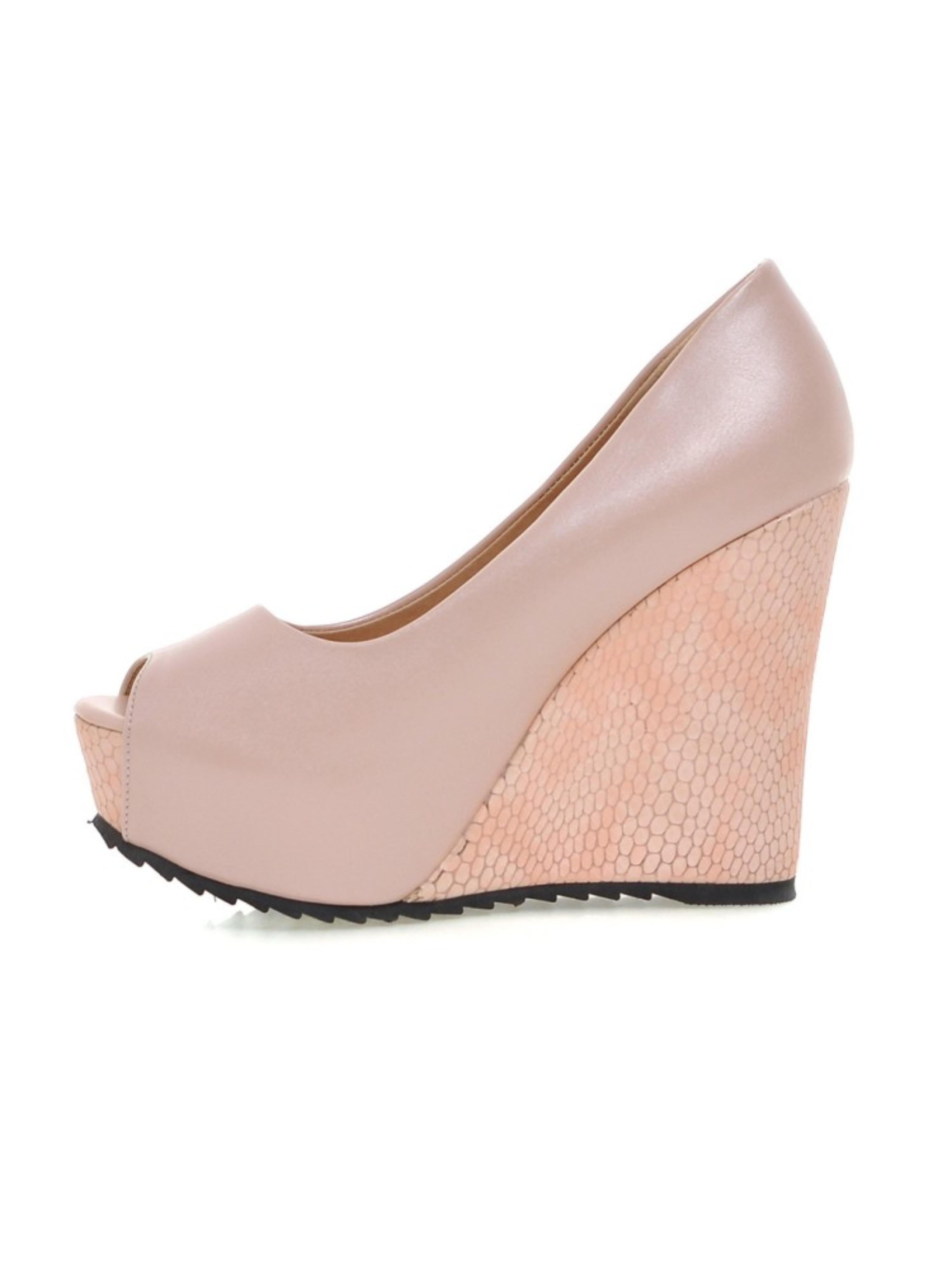 Textured Wedge Design Pink Sandals Women