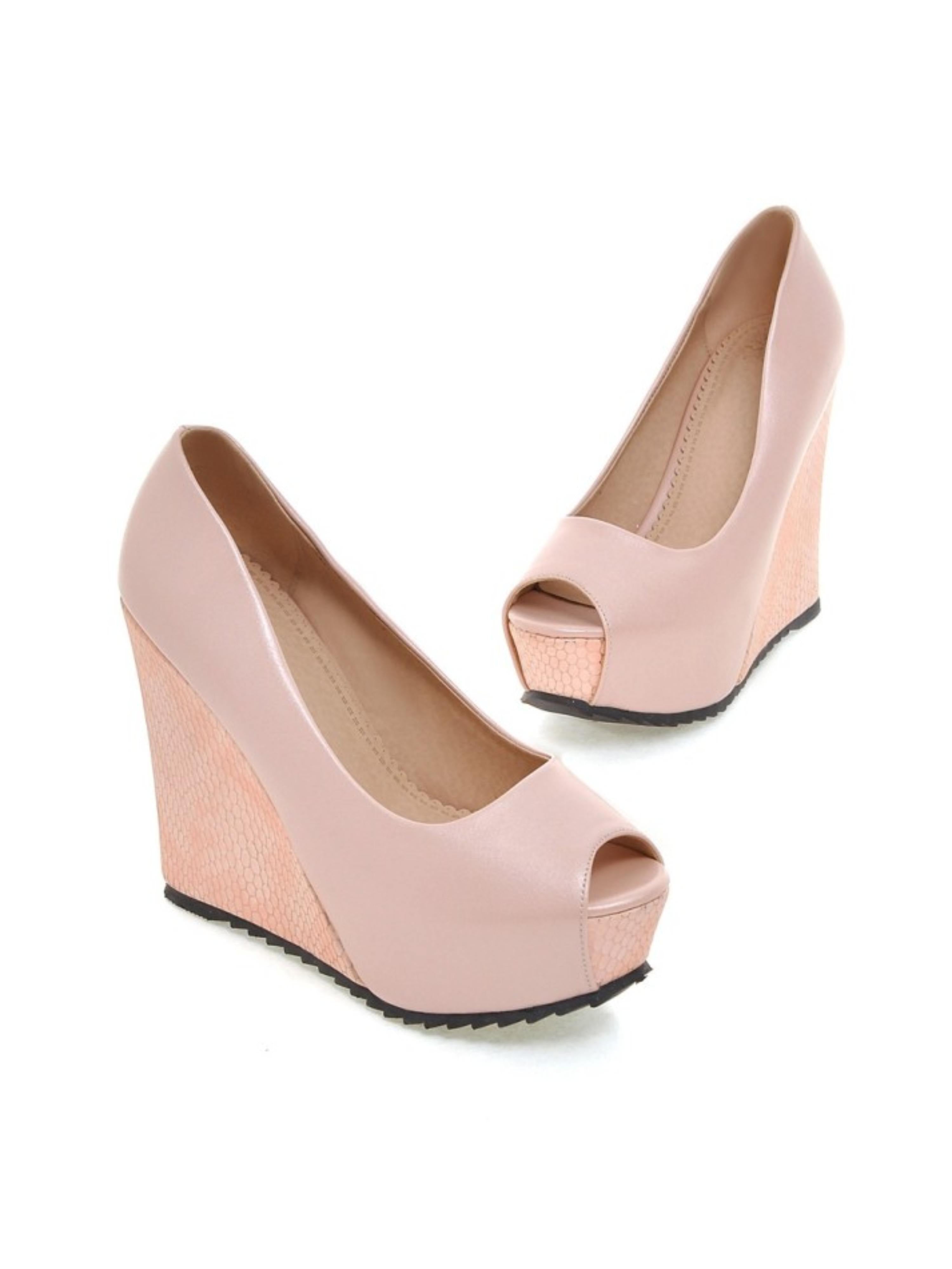 Textured Wedge Design Pink Sandals Women