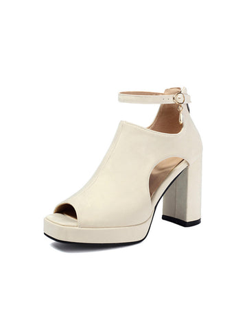 Classy Beige Platform Ankle Strap Heel Women Sandals
