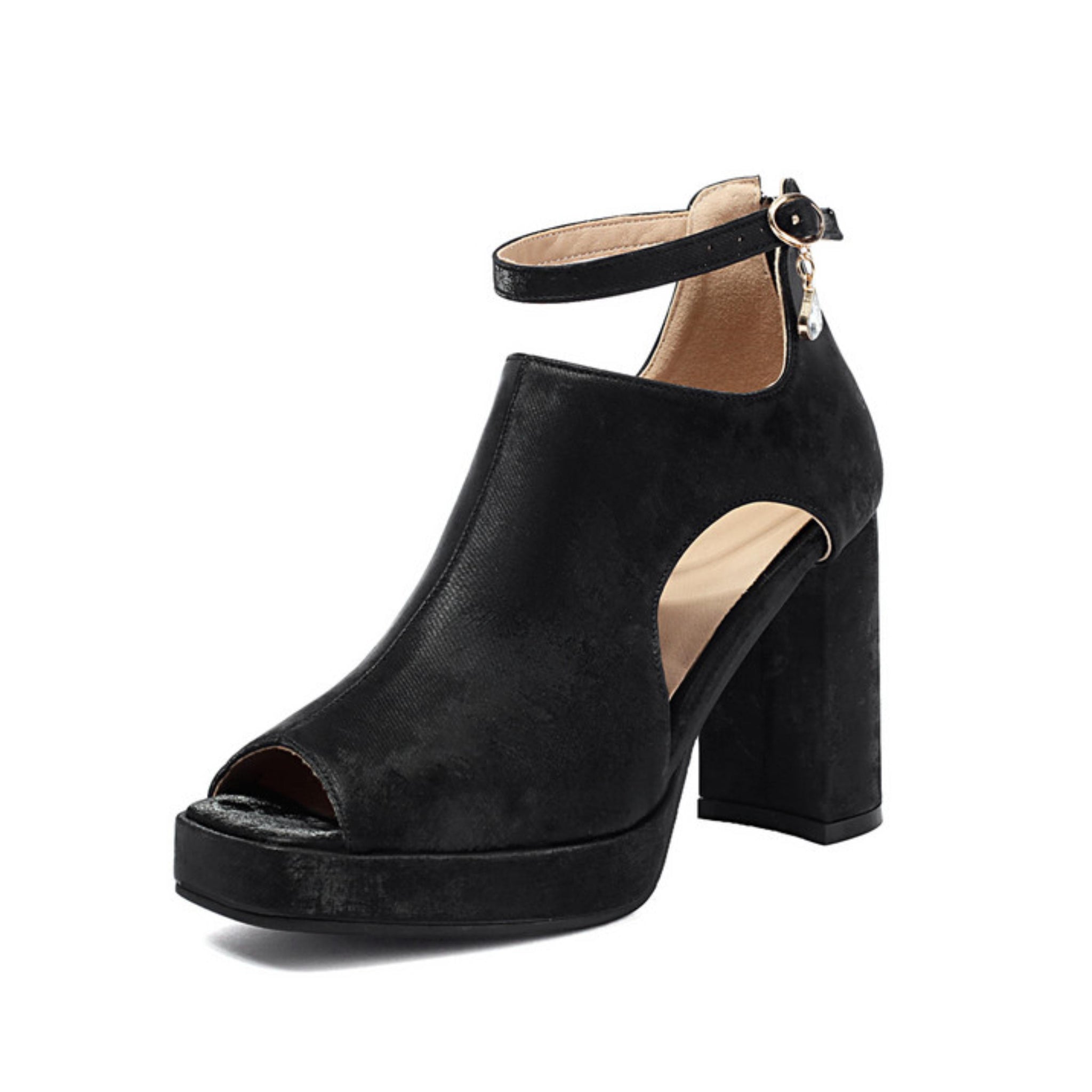 Sophisticated Black Cut-Out Side Design Woman Sandals