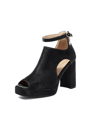 Sophisticated Black Cut-Out Side Design Woman Sandals