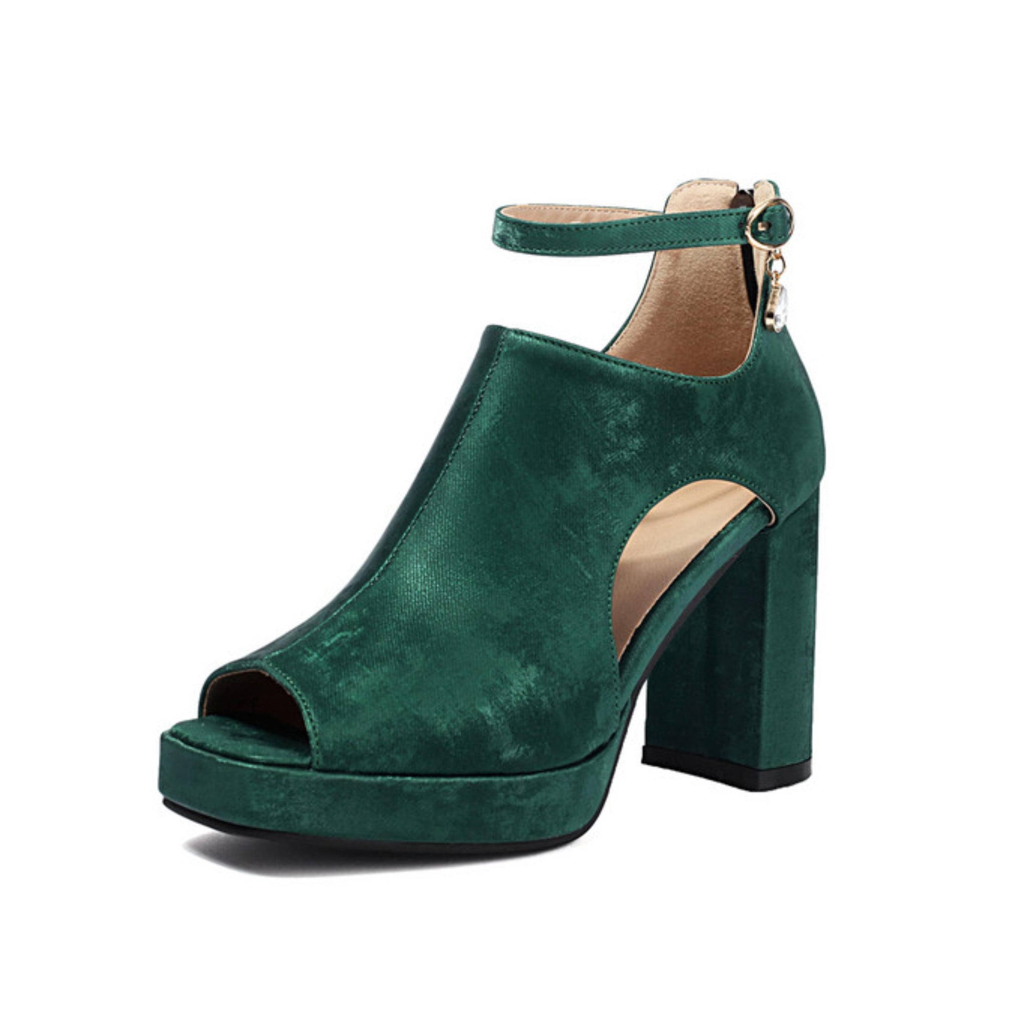 Velvet Luxe Green Platform Heel Sandals for Women