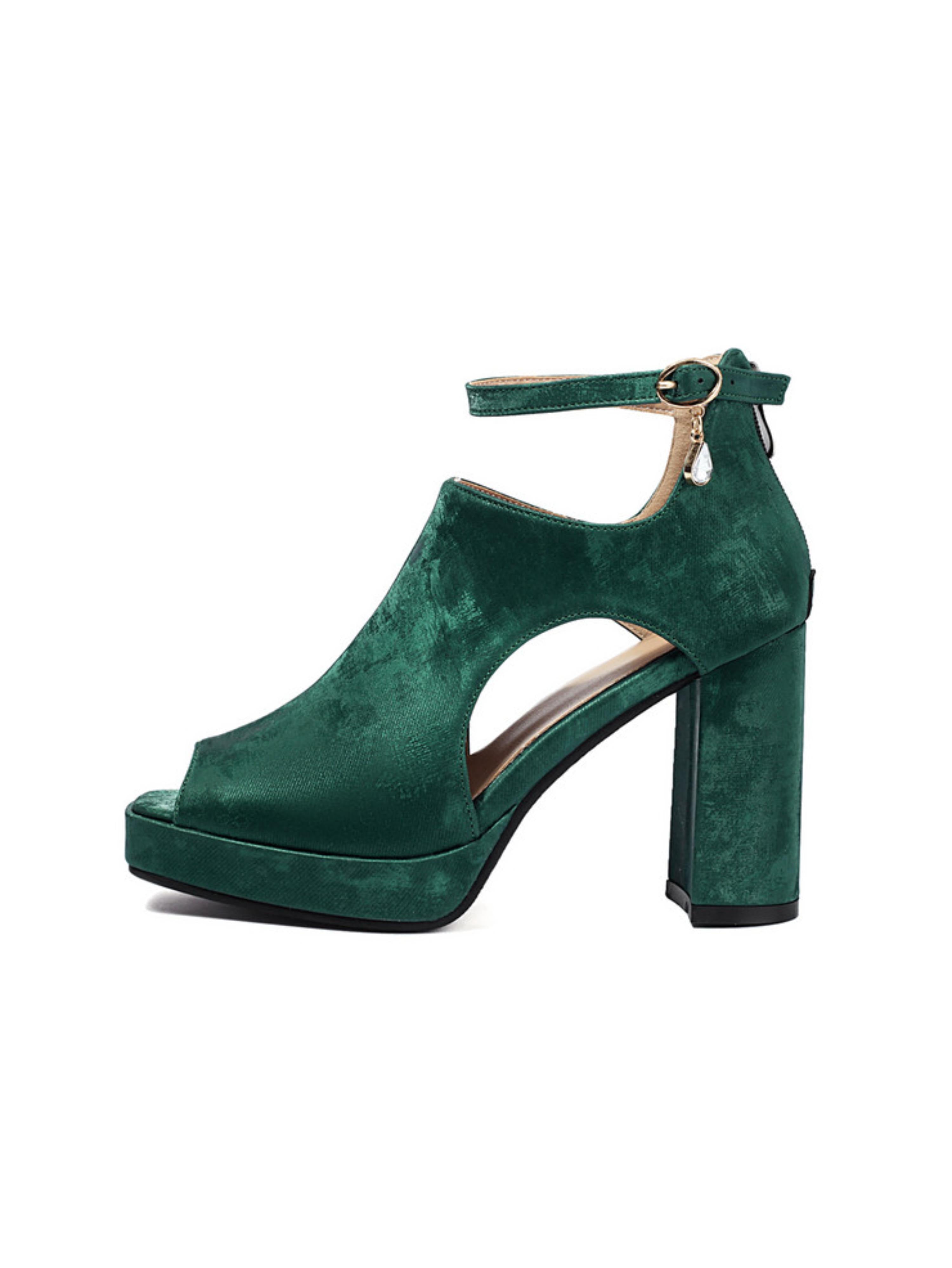 Velvet Luxe Green Platform Heel Sandals for Women