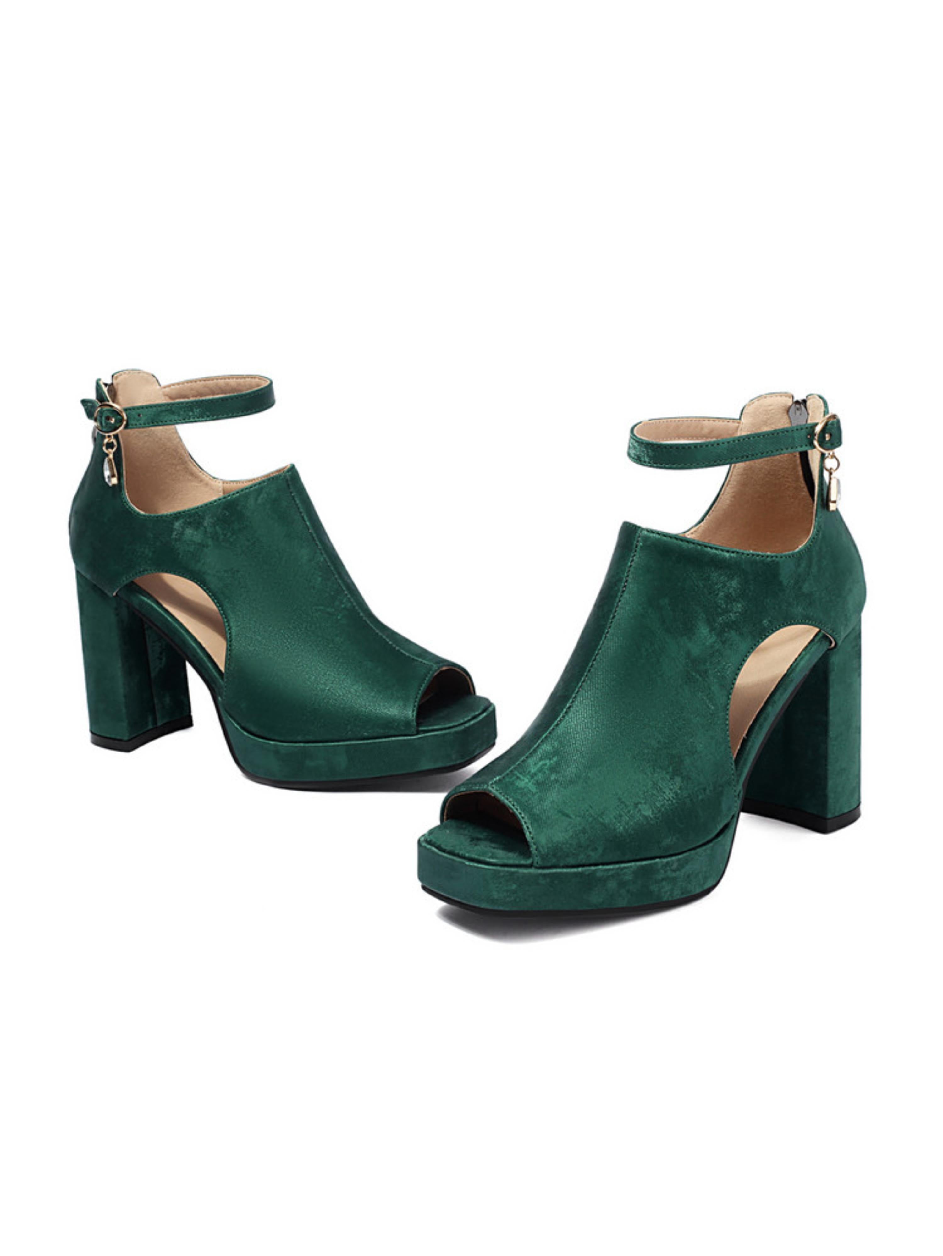 Velvet Luxe Green Platform Heel Sandals for Women