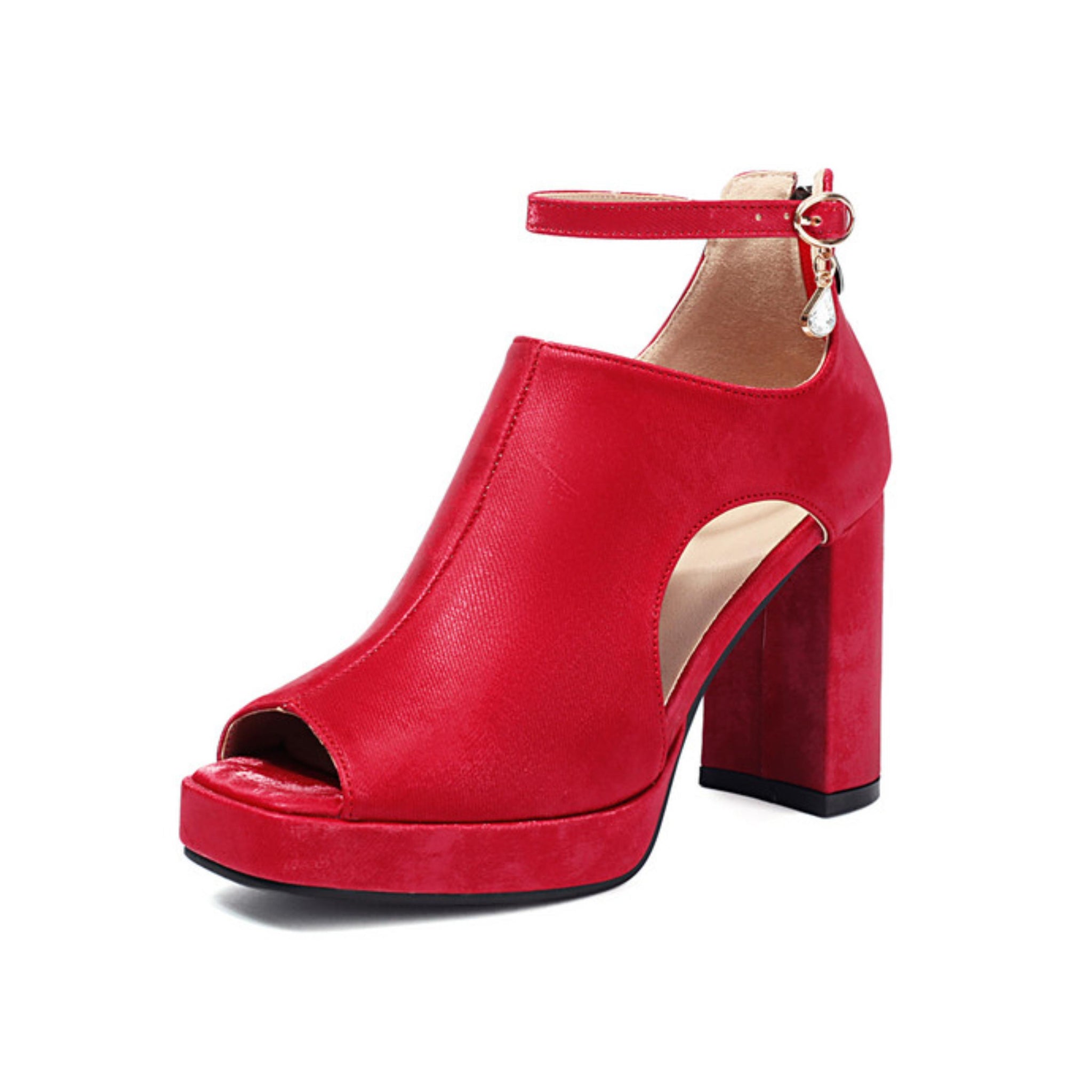 Crimson Chic Cut-Out Women's Sandals Chunky