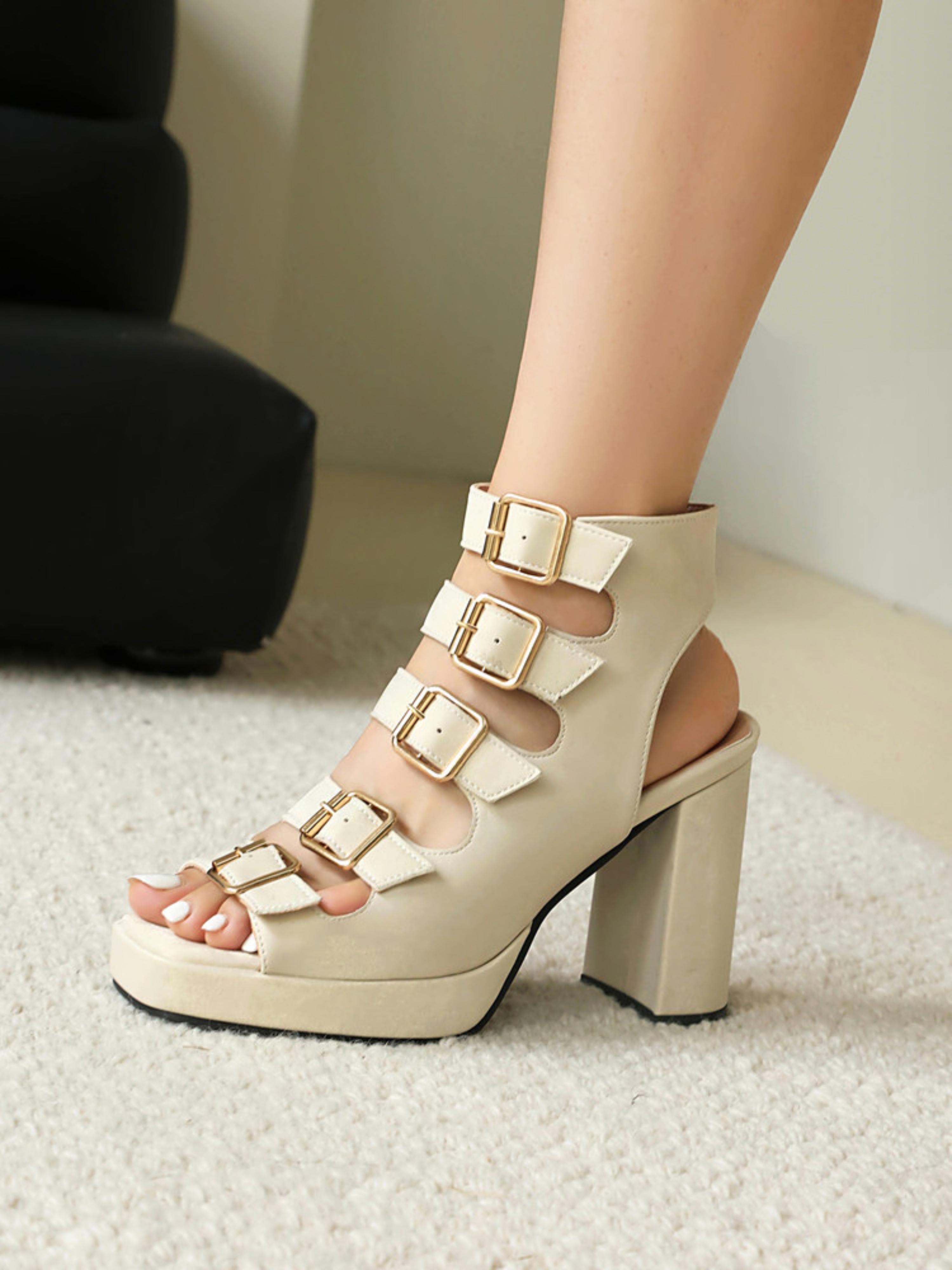 Beige Gladiator Platform Women Sandals
