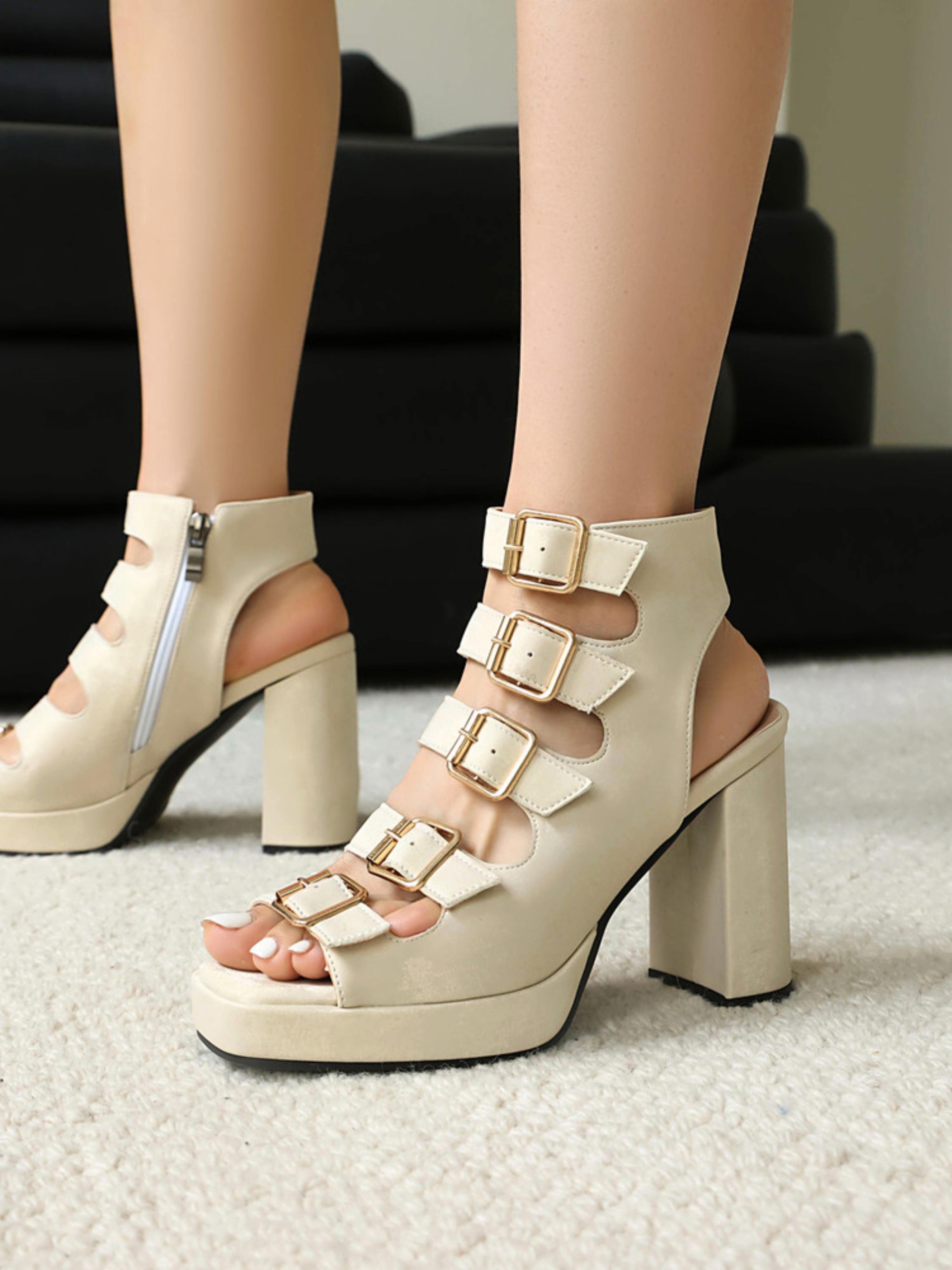 Beige Gladiator Platform Women Sandals