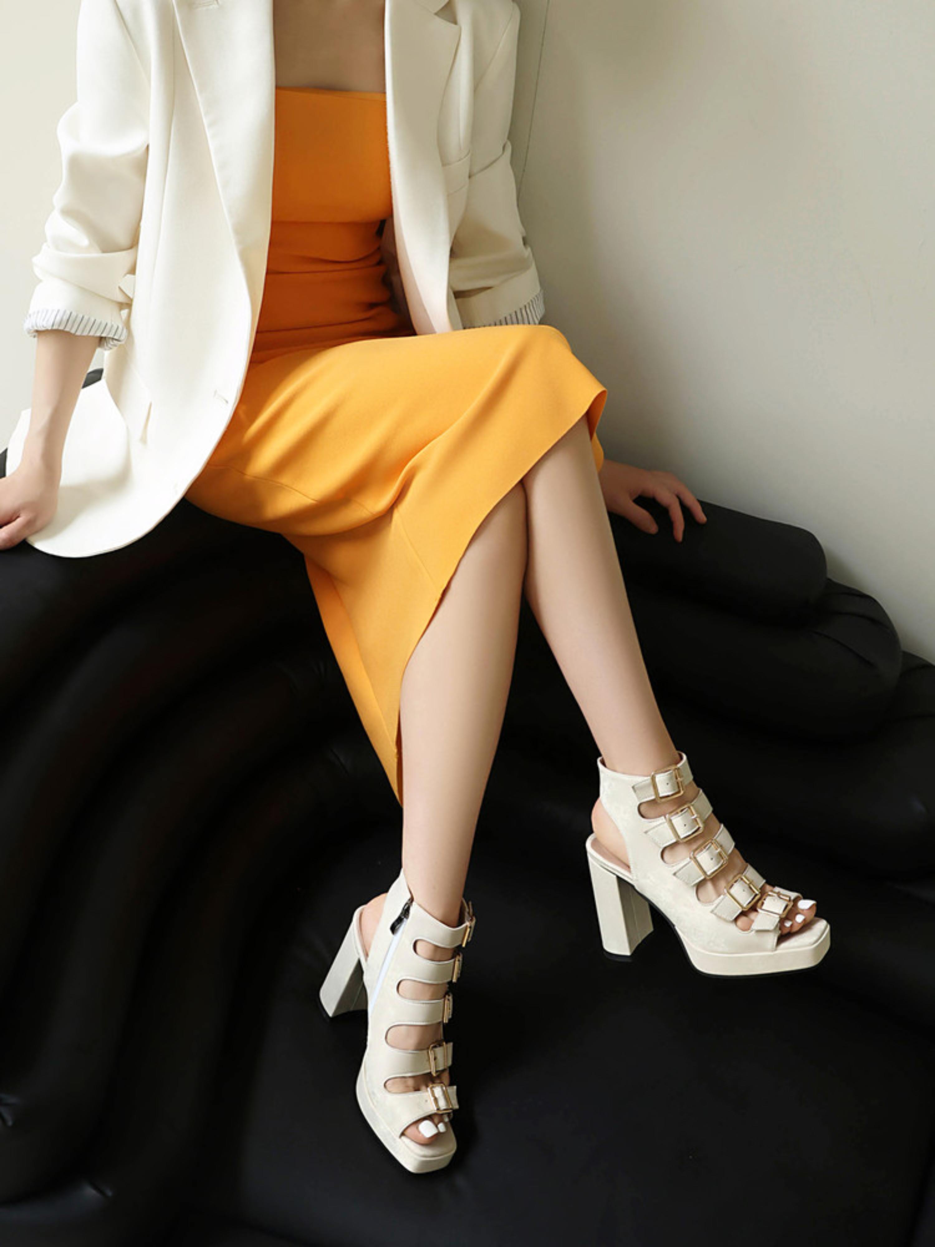 Beige Gladiator Platform Women Sandals