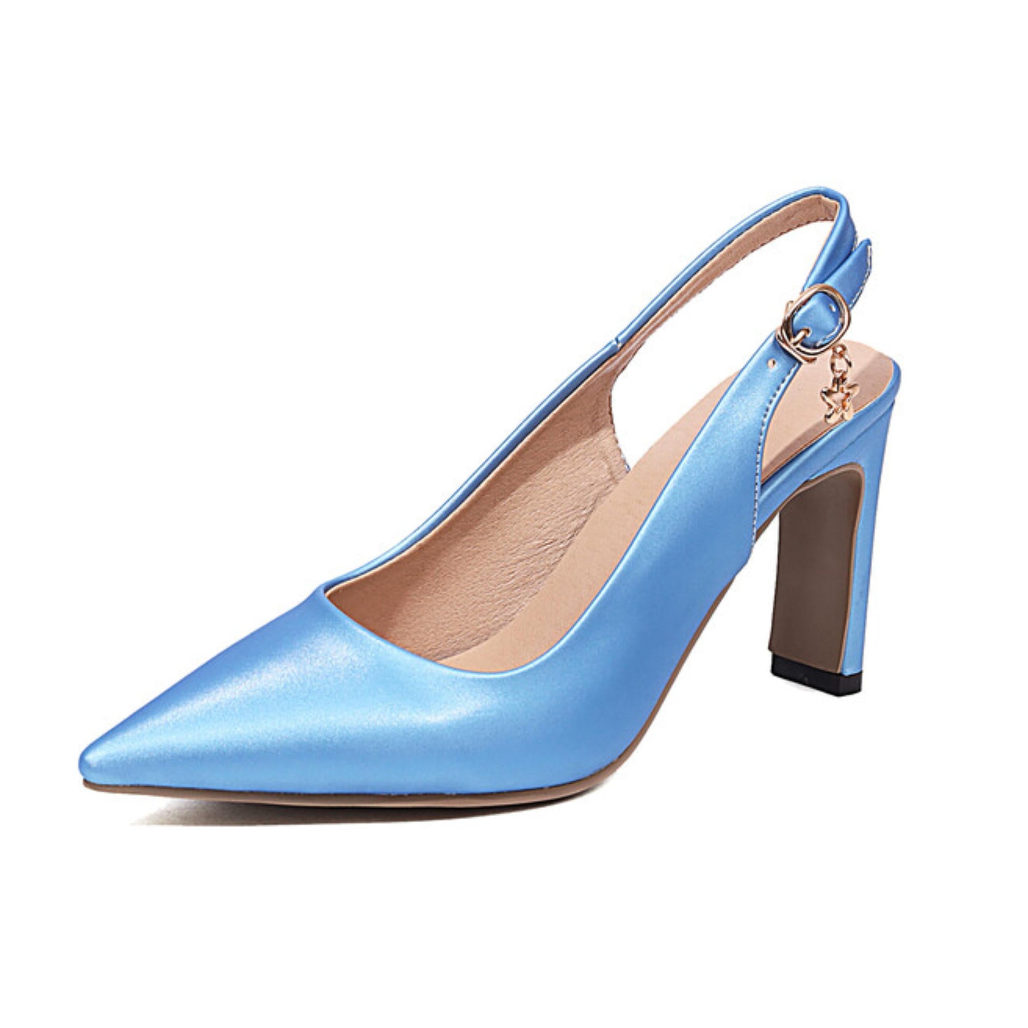 Blue high-heeled shoe