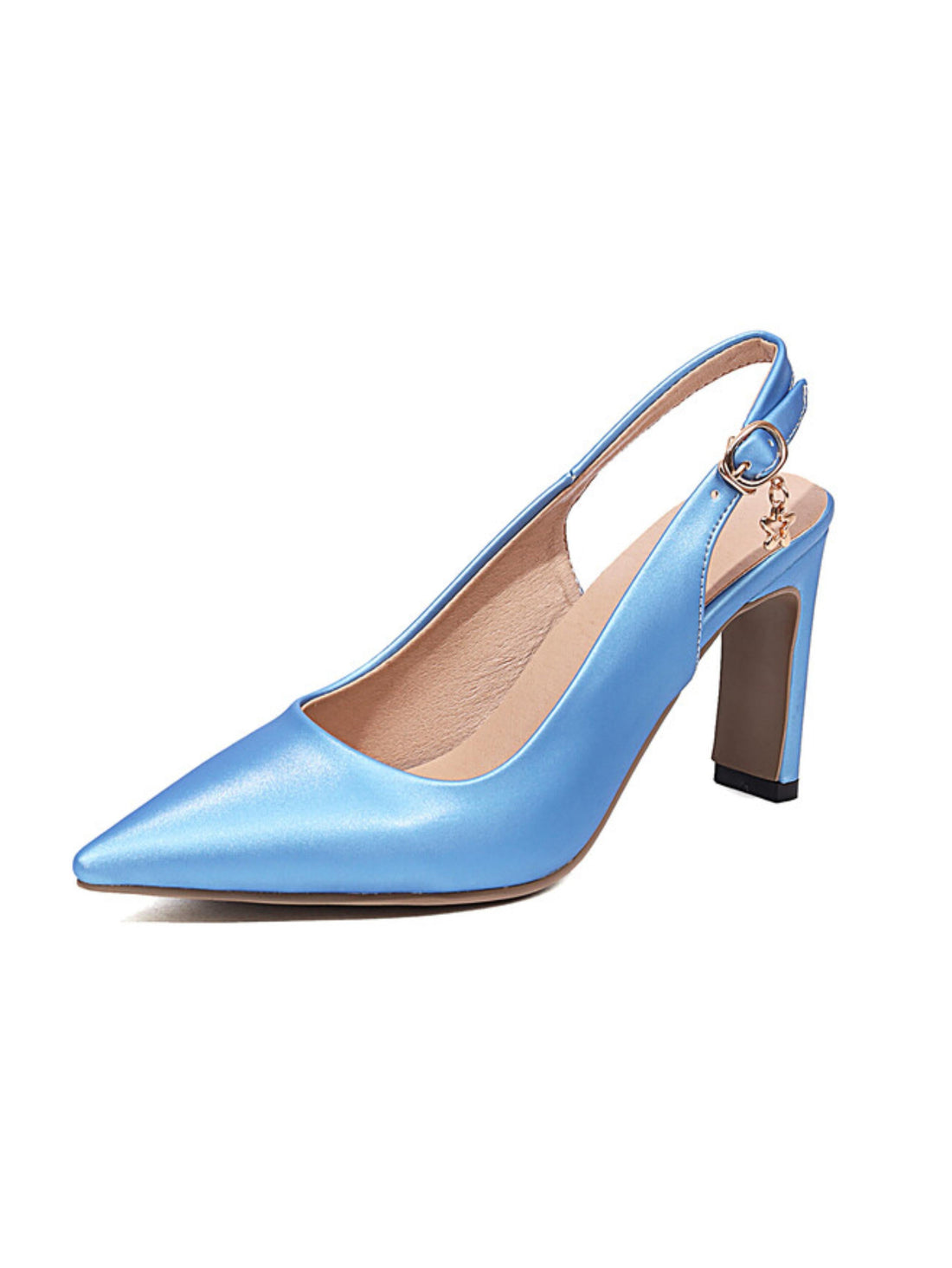 Blue high-heeled shoe