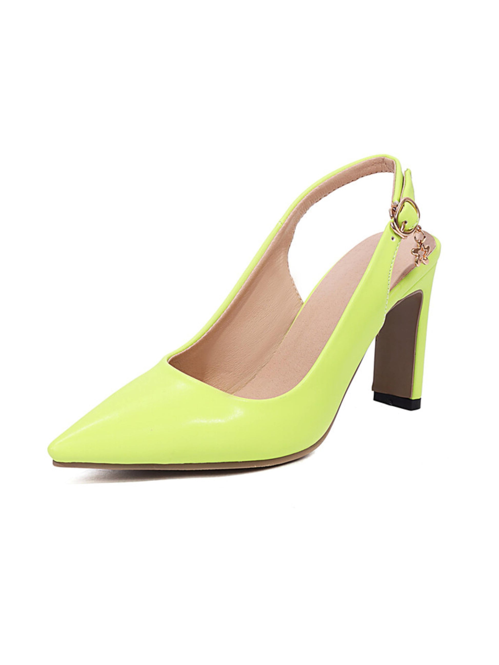 Neon green high-heeled shoe