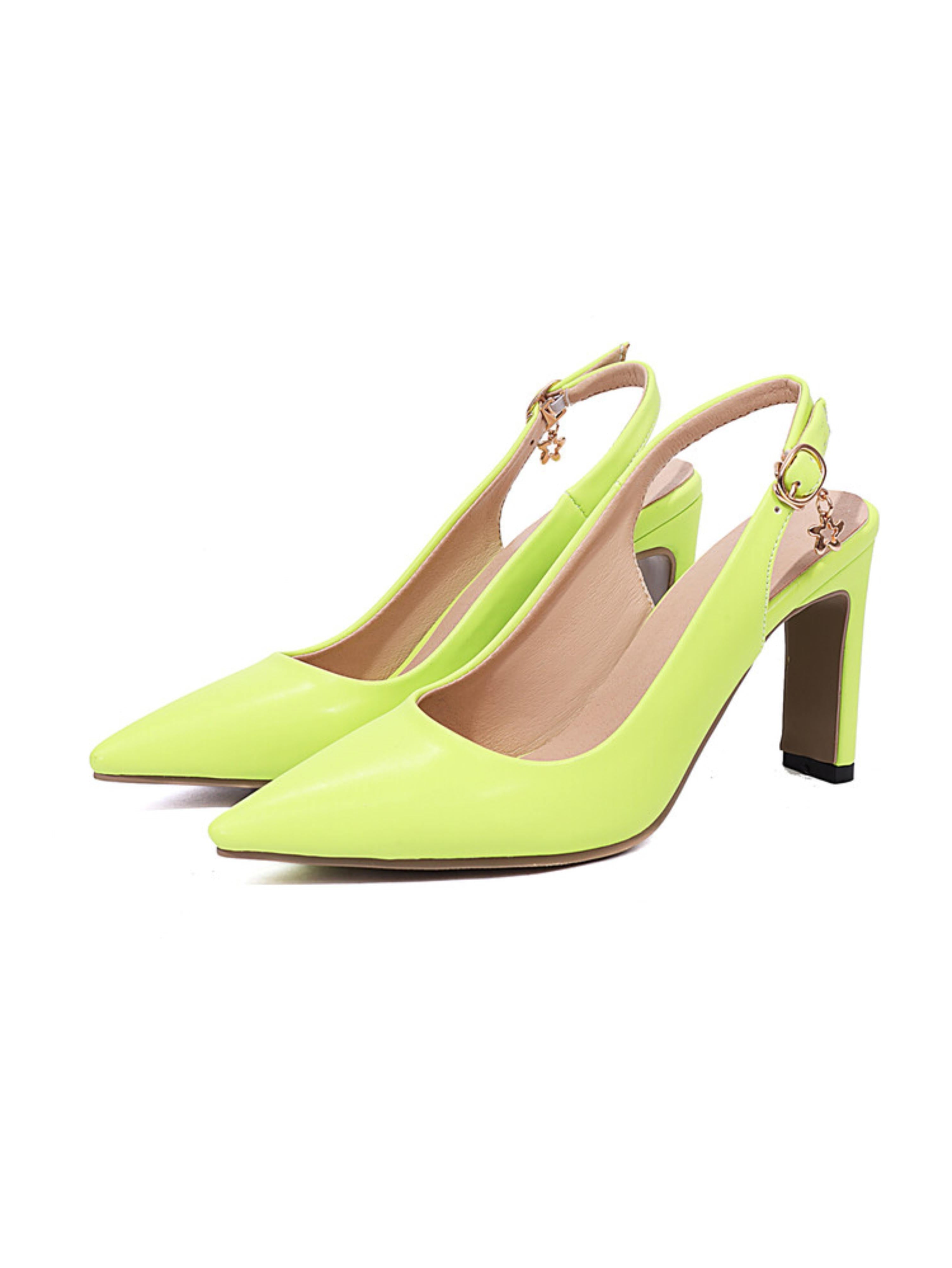 Pair of neon green high-heeled shoes