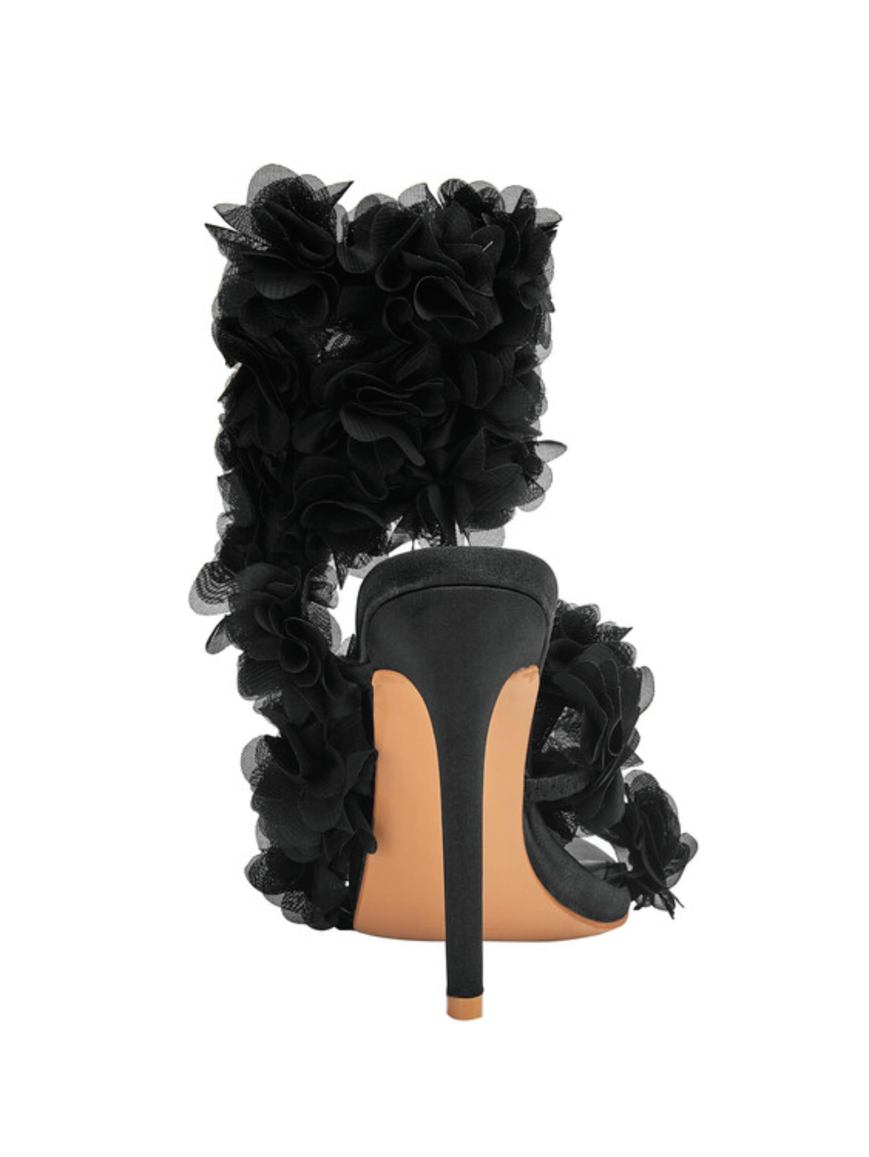 Stiletto Heels Black Sandals for Women with 3D Floral