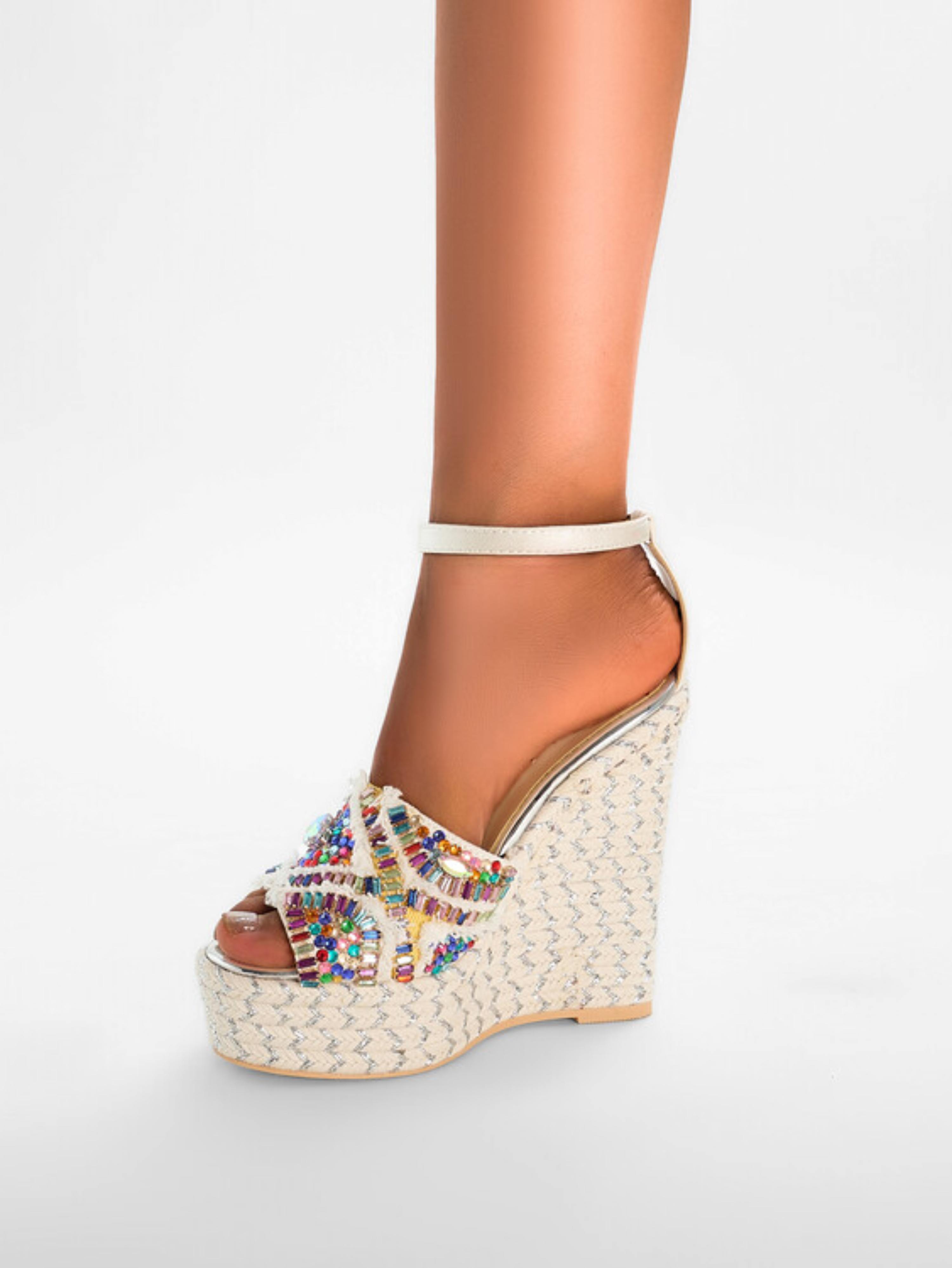 Beaded Espadrille Wedge Sandals for Women