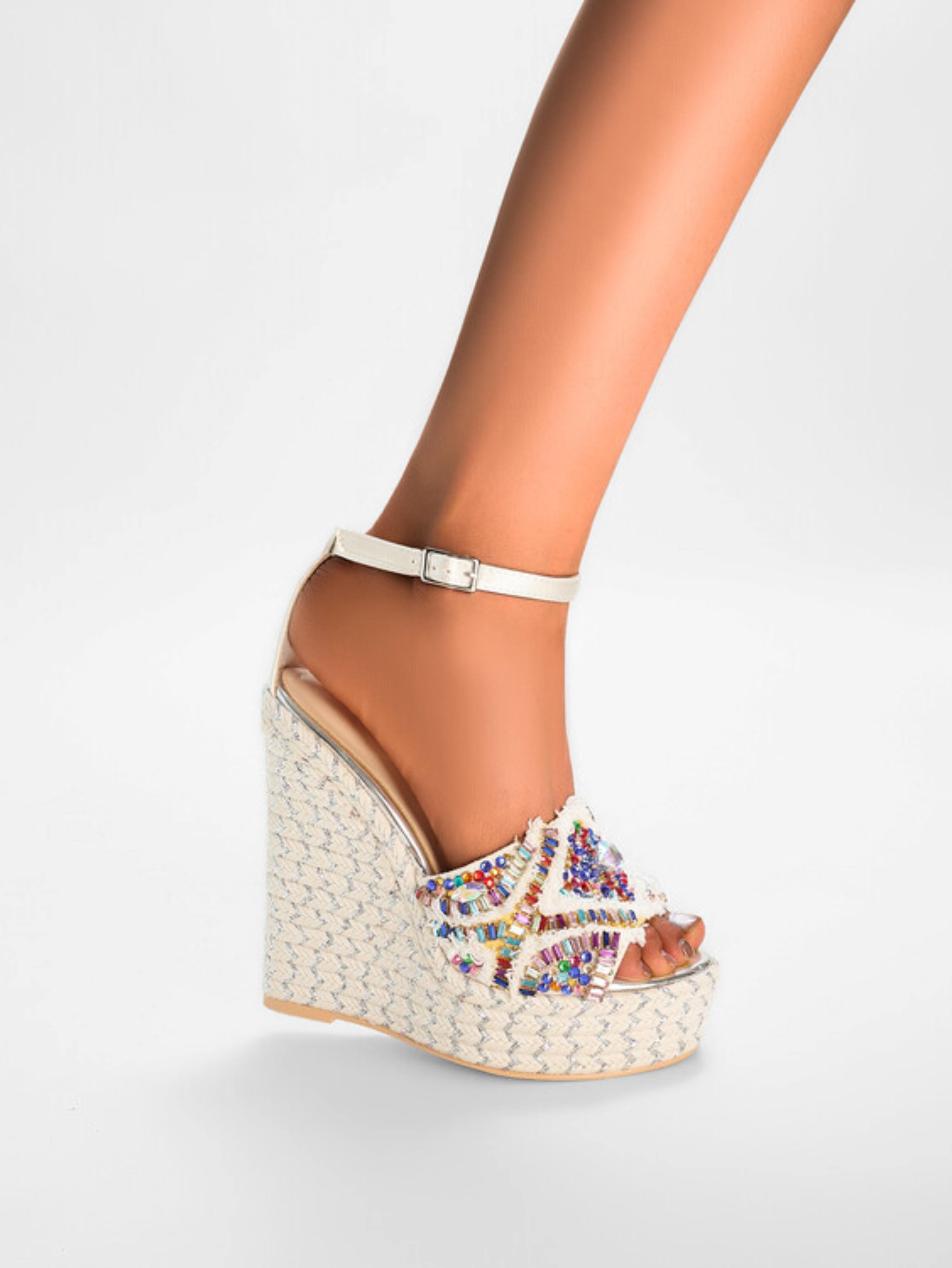 Beaded Espadrille Wedge Sandals for Women