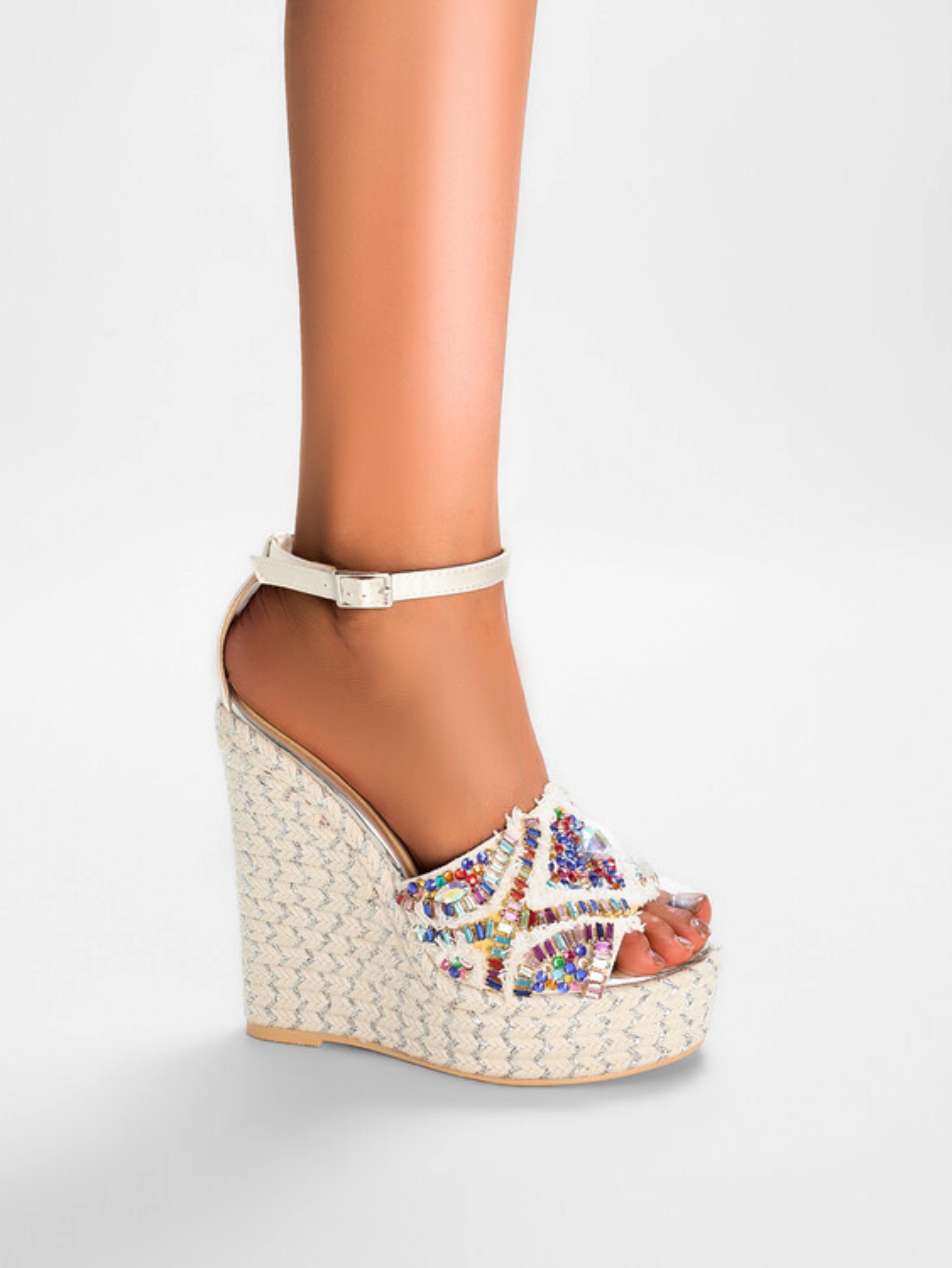 Beaded Espadrille Wedge Sandals for Women