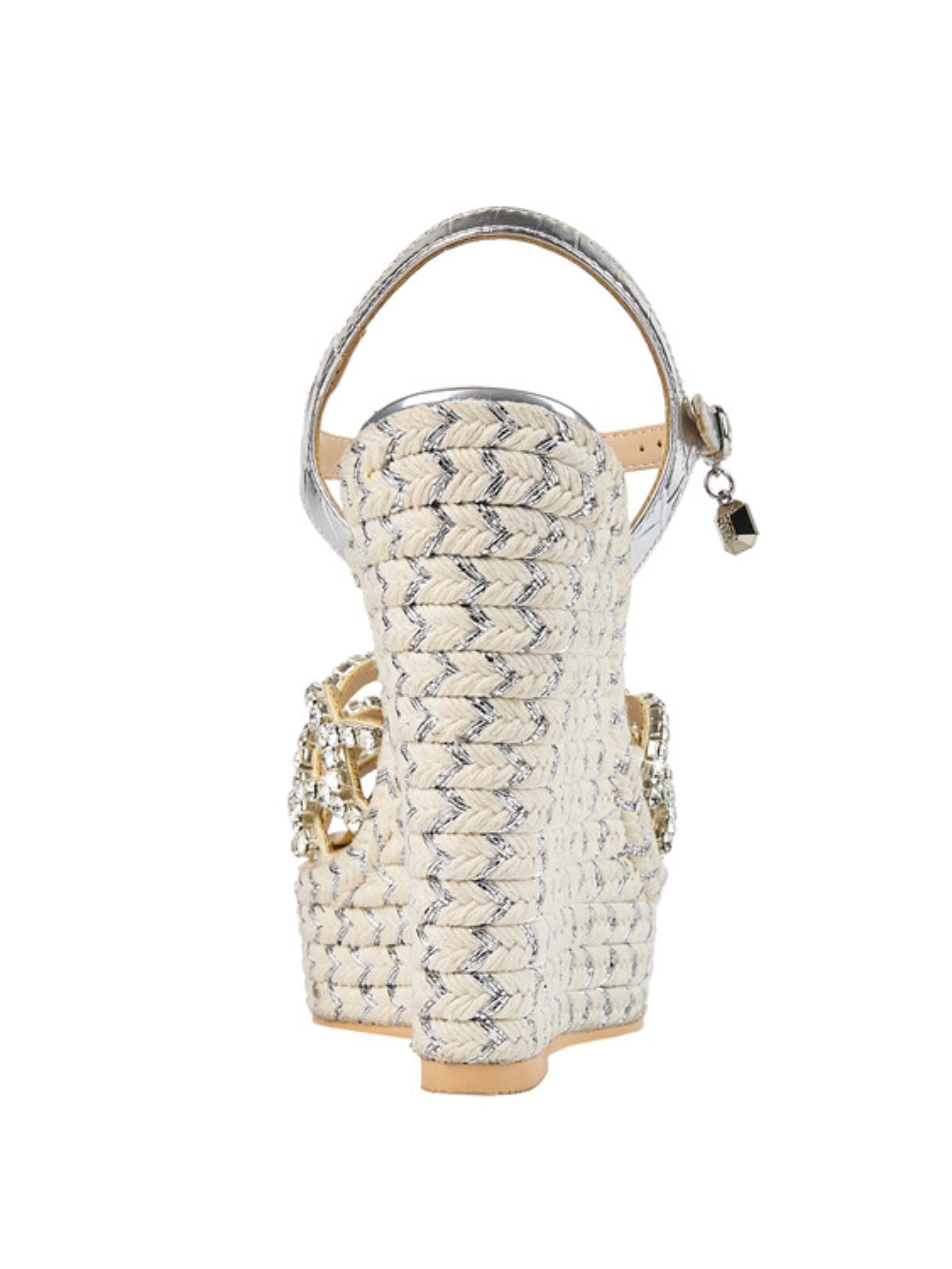 Rhinestone Espadrille Ankle Strap Metallic Silver Women Sandals