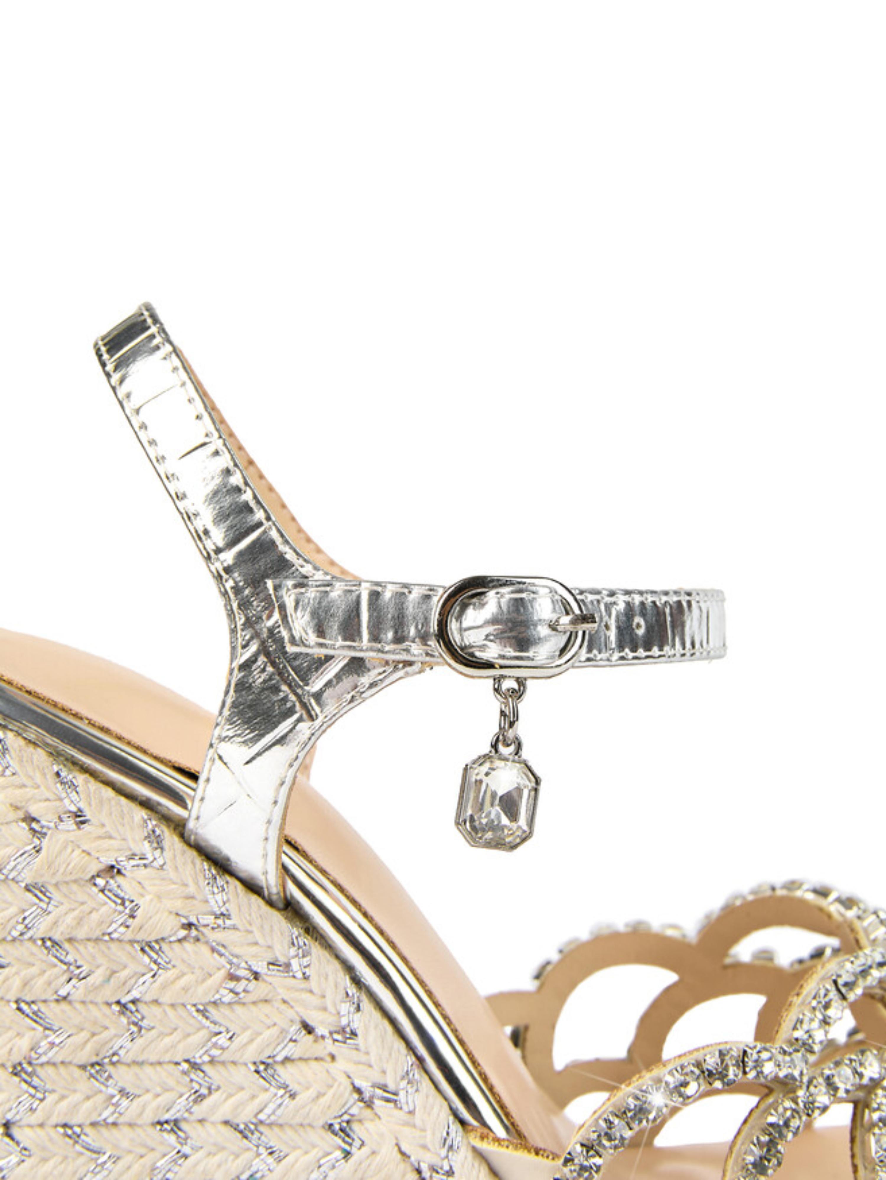 Rhinestone Espadrille Ankle Strap Metallic Silver Women Sandals