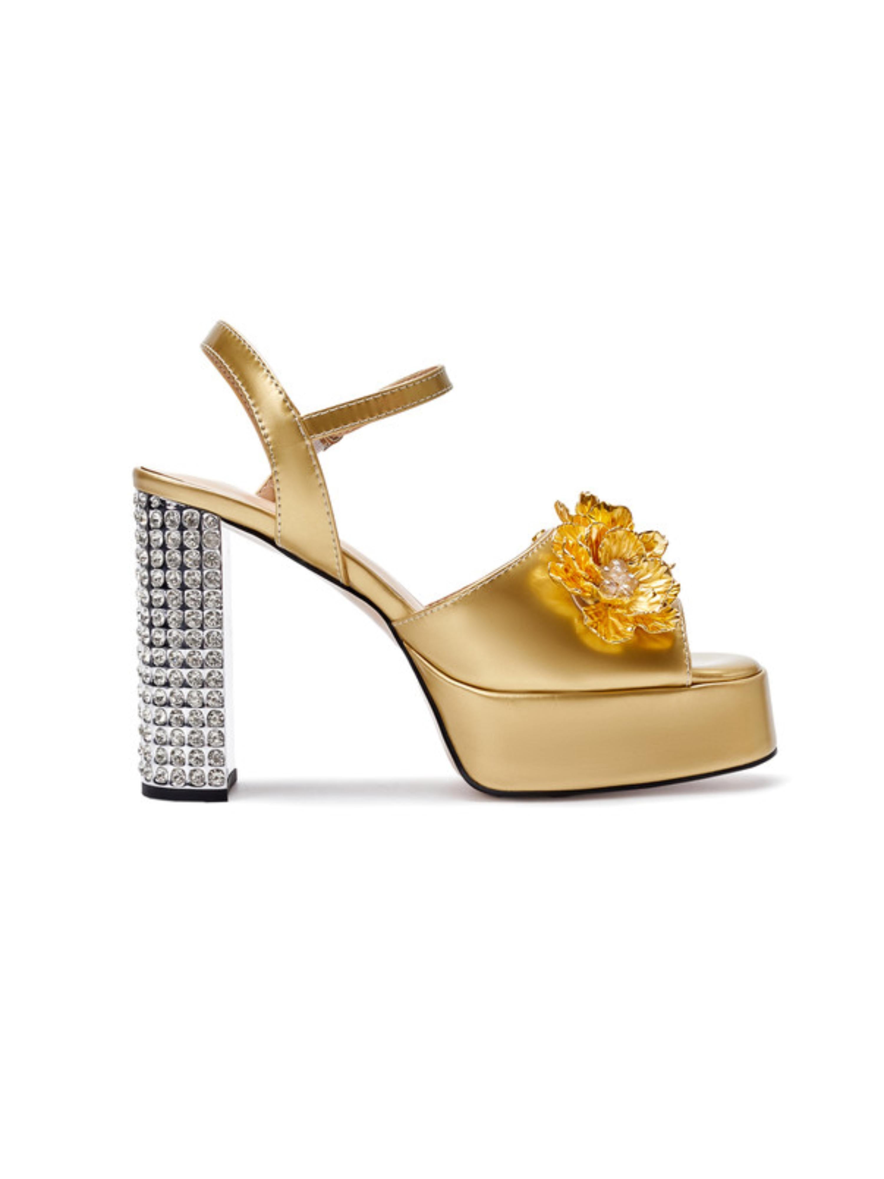 Floral Satin with Rhinestone-Studded Yellow Sandals for Women