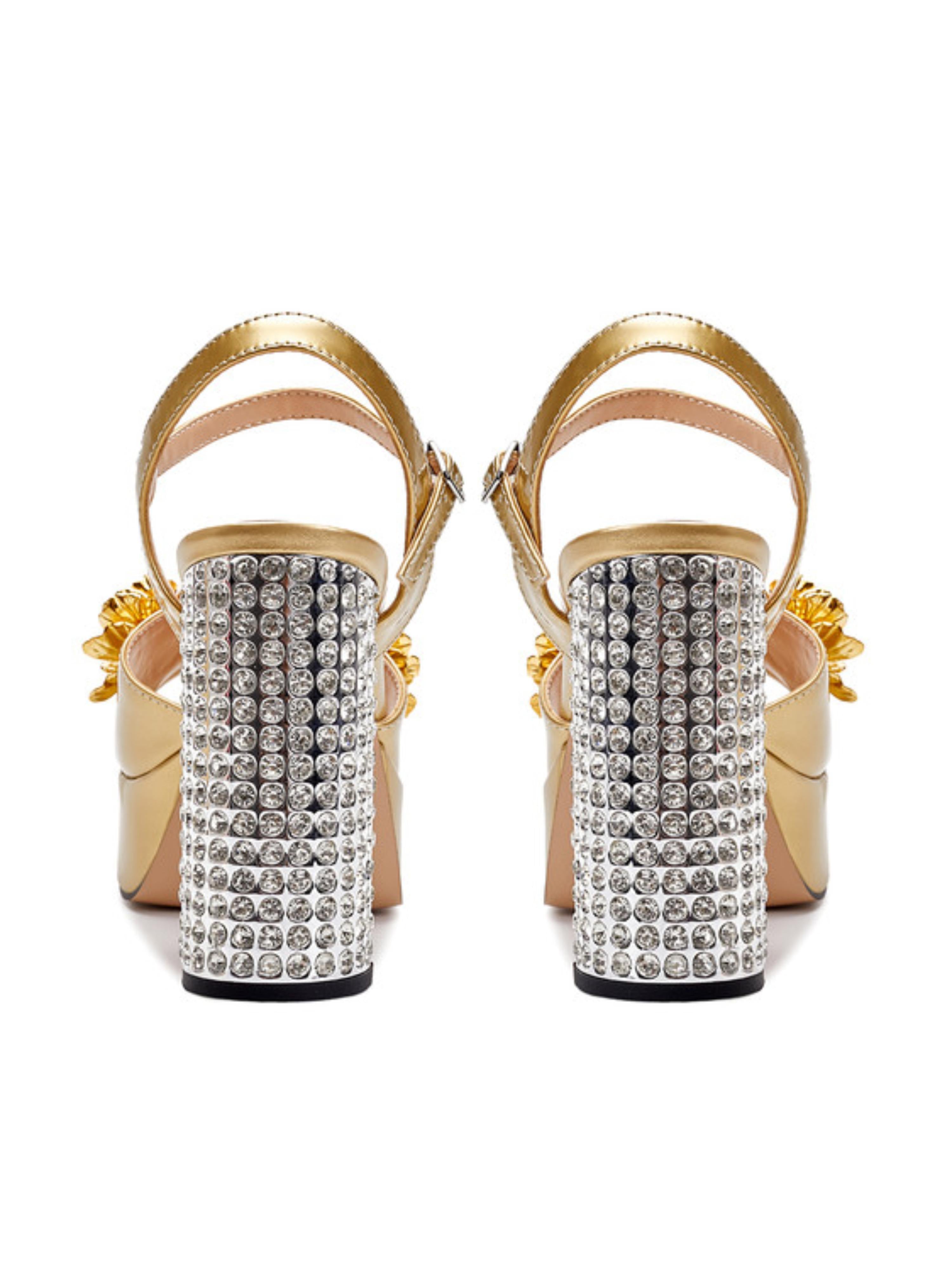 Floral Satin with Rhinestone-Studded Yellow Sandals for Women