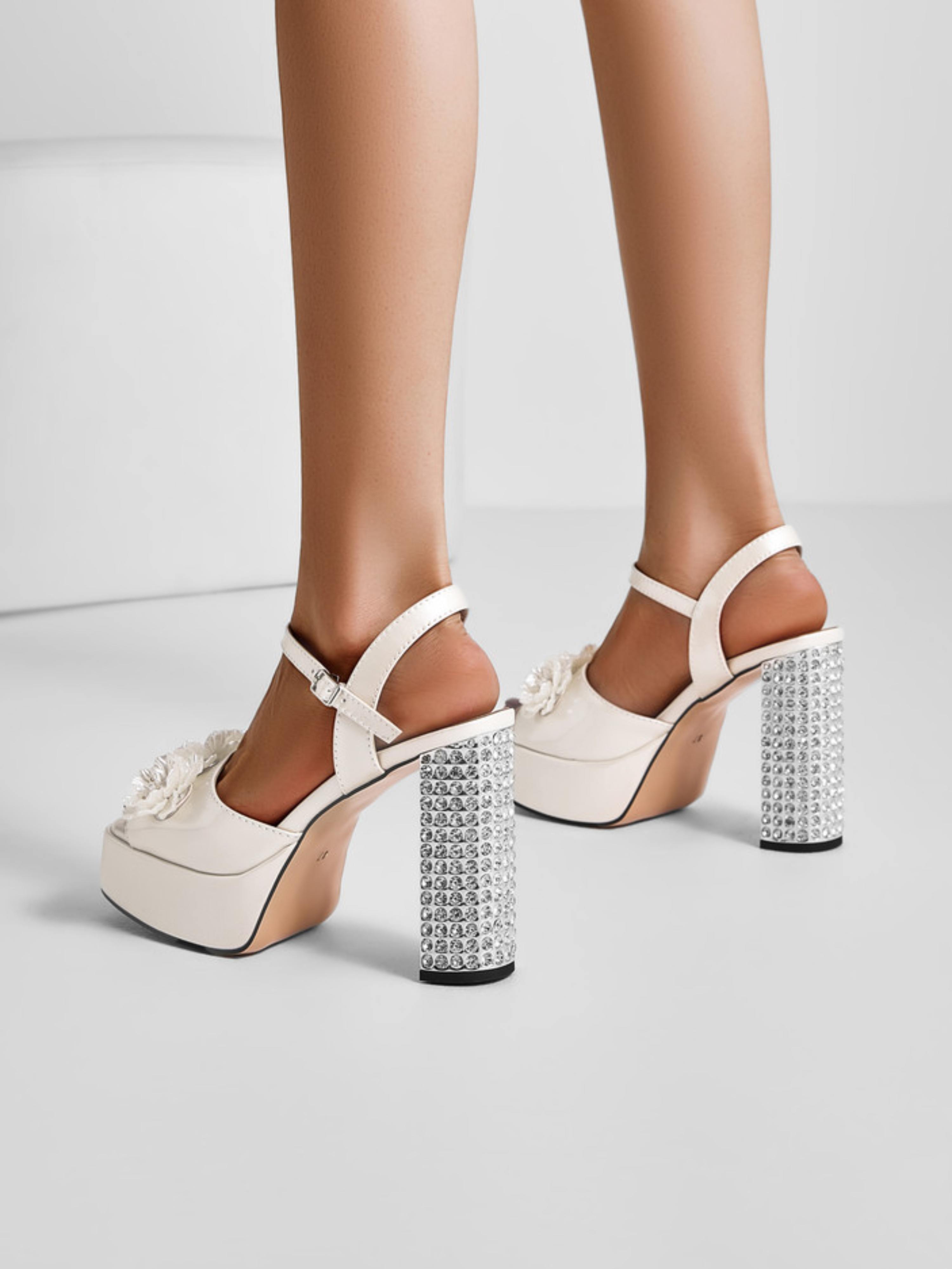 Glam White Satin with 3D Flower Sandals Women