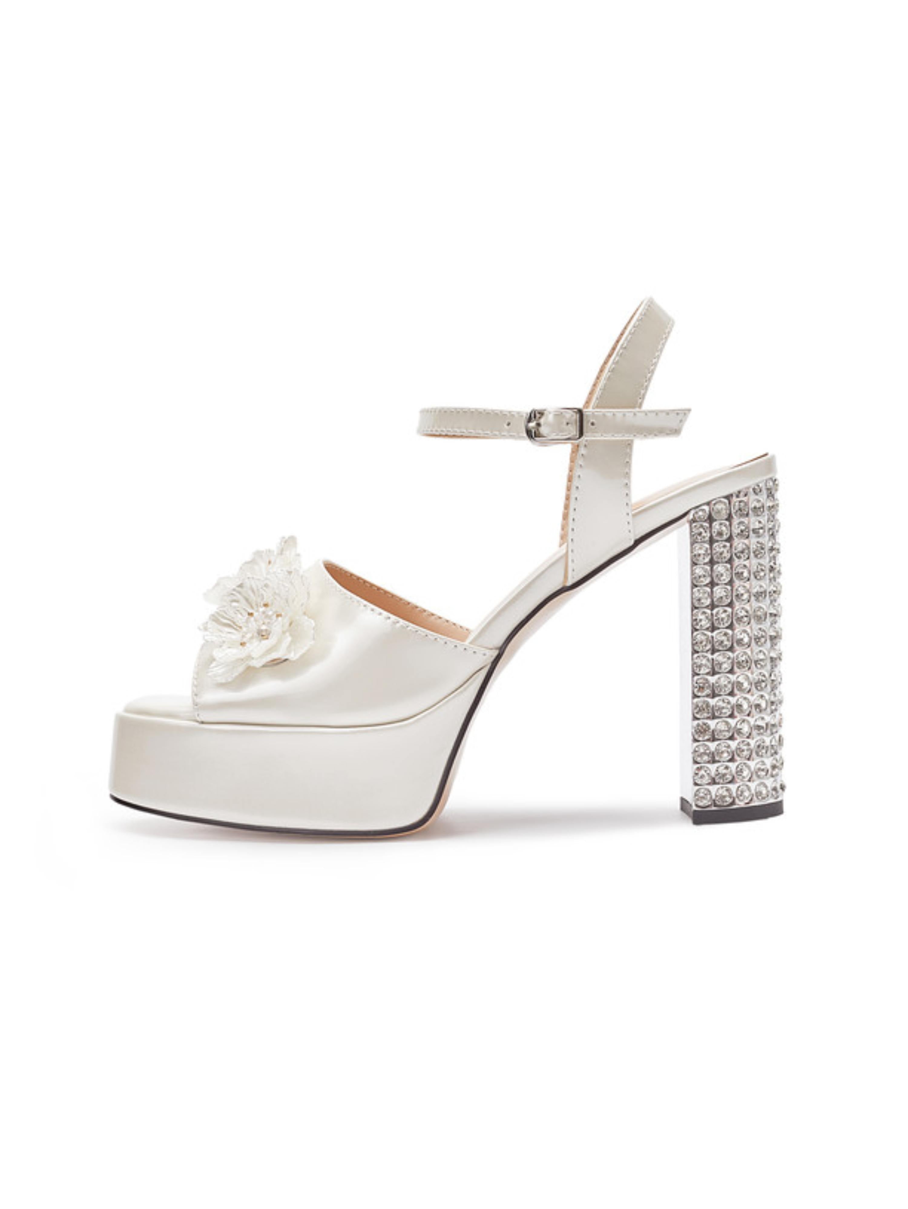 Glam White Satin with 3D Flower Sandals Women