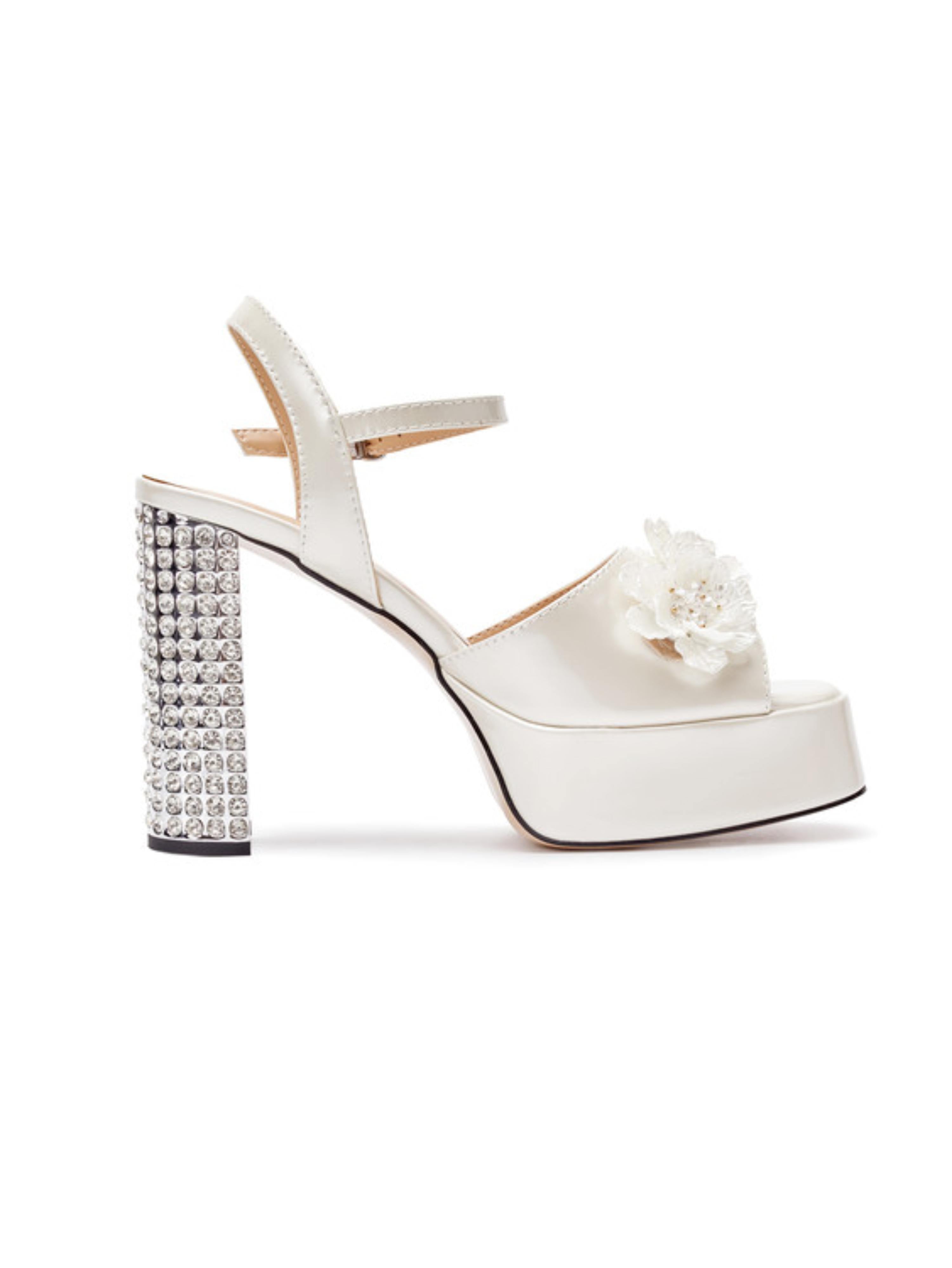 Glam White Satin with 3D Flower Sandals Women