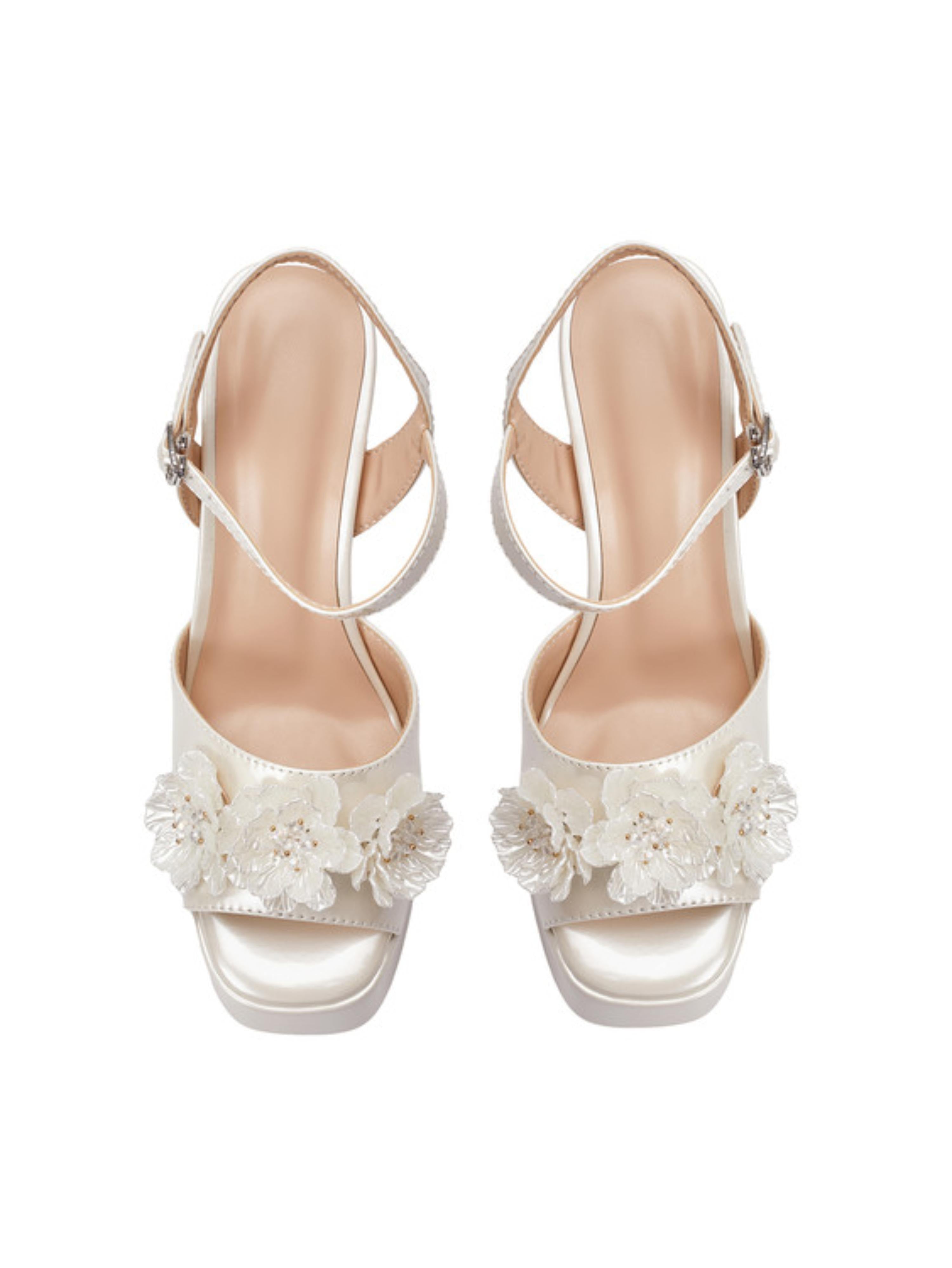 Glam White Satin with 3D Flower Sandals Women