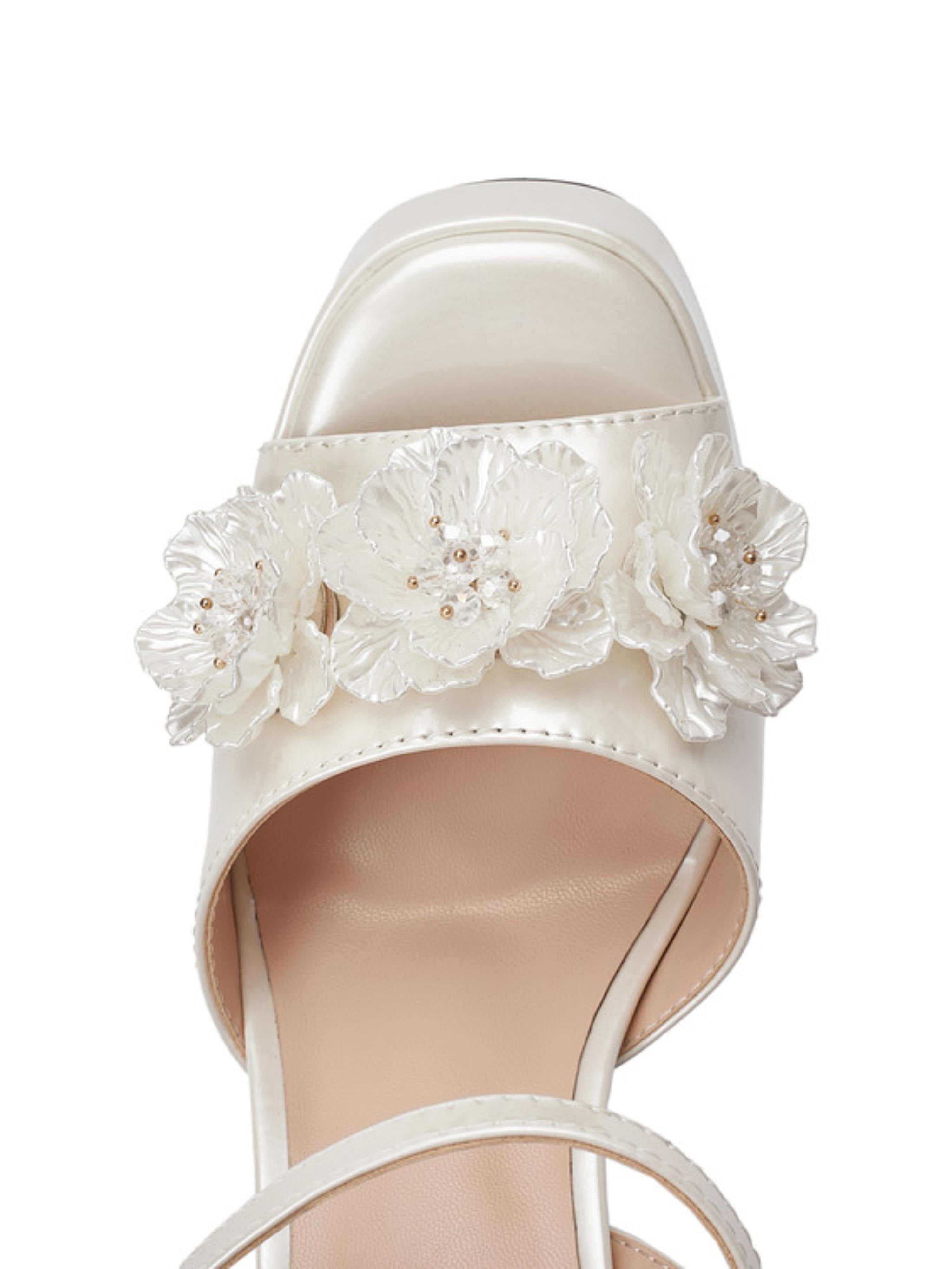 Glam White Satin with 3D Flower Sandals Women