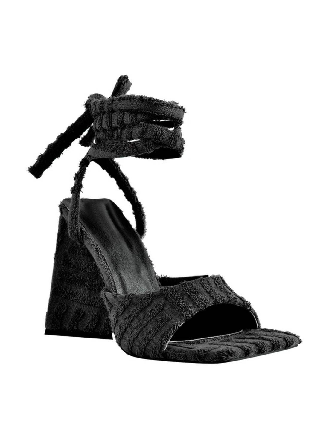 Playful Block Heels Lace Up Women Black Sandals