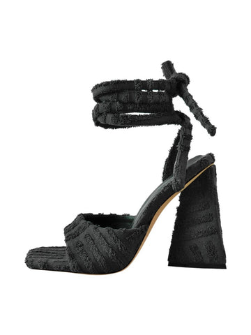 Playful Block Heels Lace Up Women Black Sandals