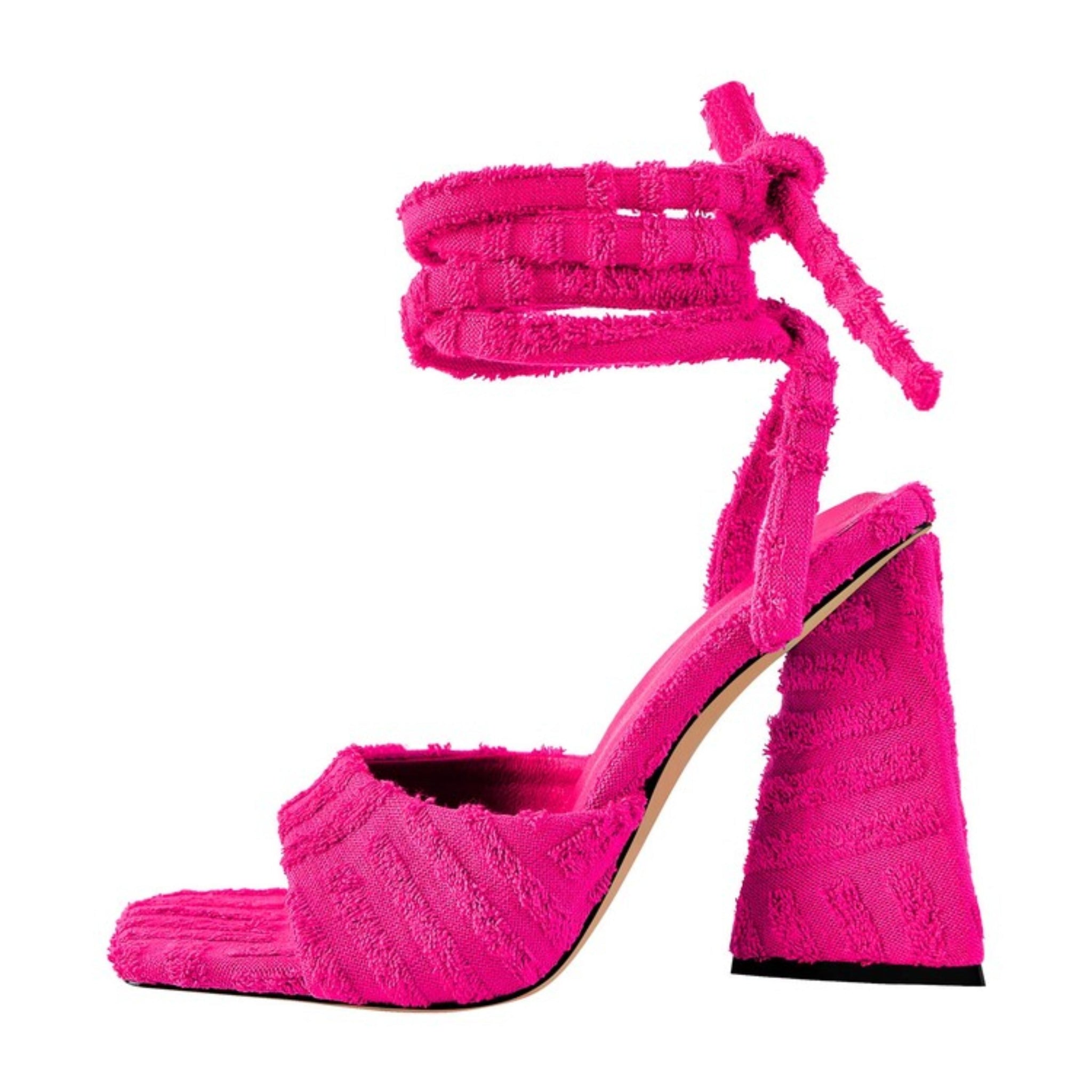 Towel Texture Strappy Heels Pink Sandals for Women