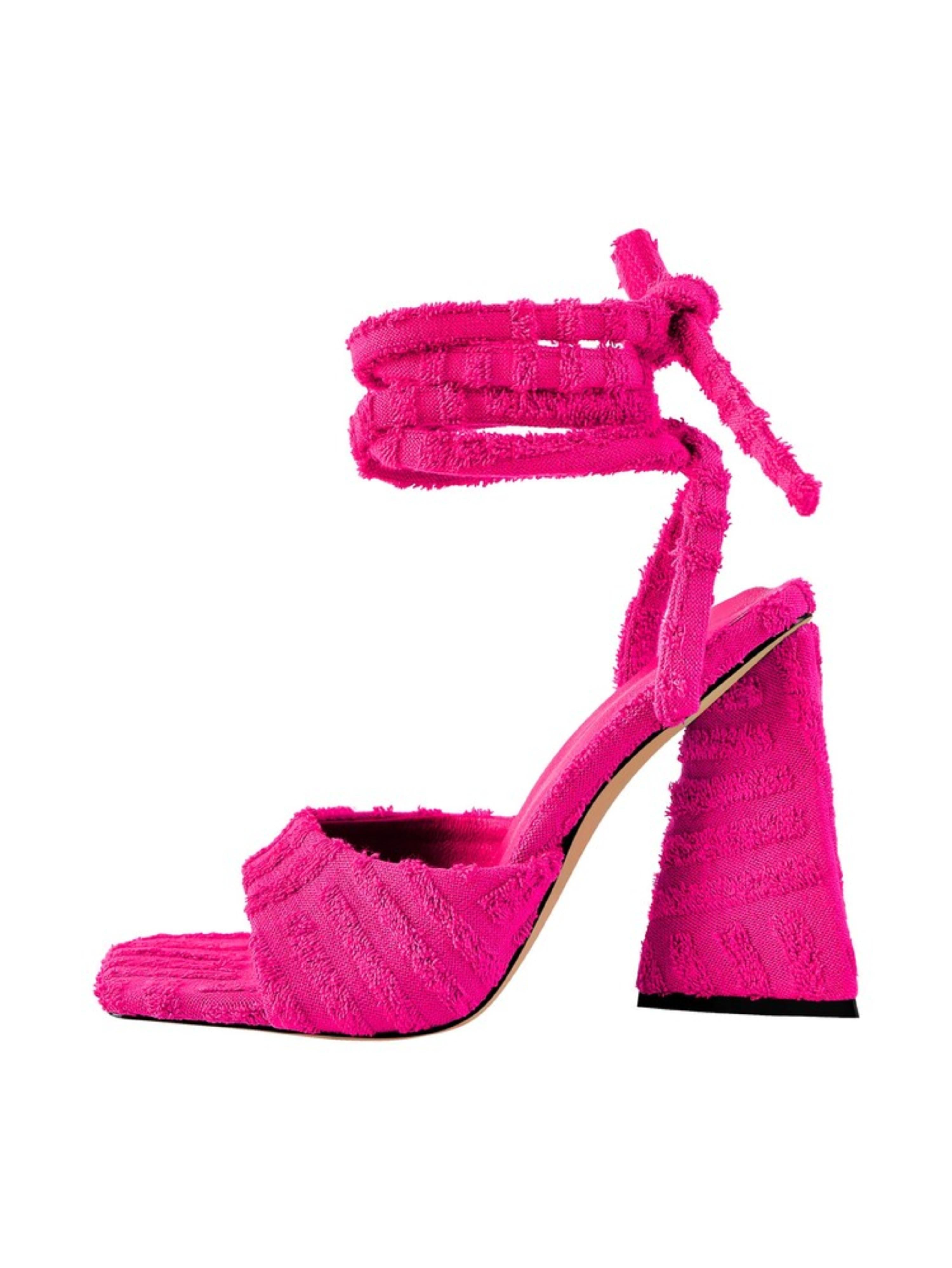 Towel Texture Strappy Heels Pink Sandals for Women