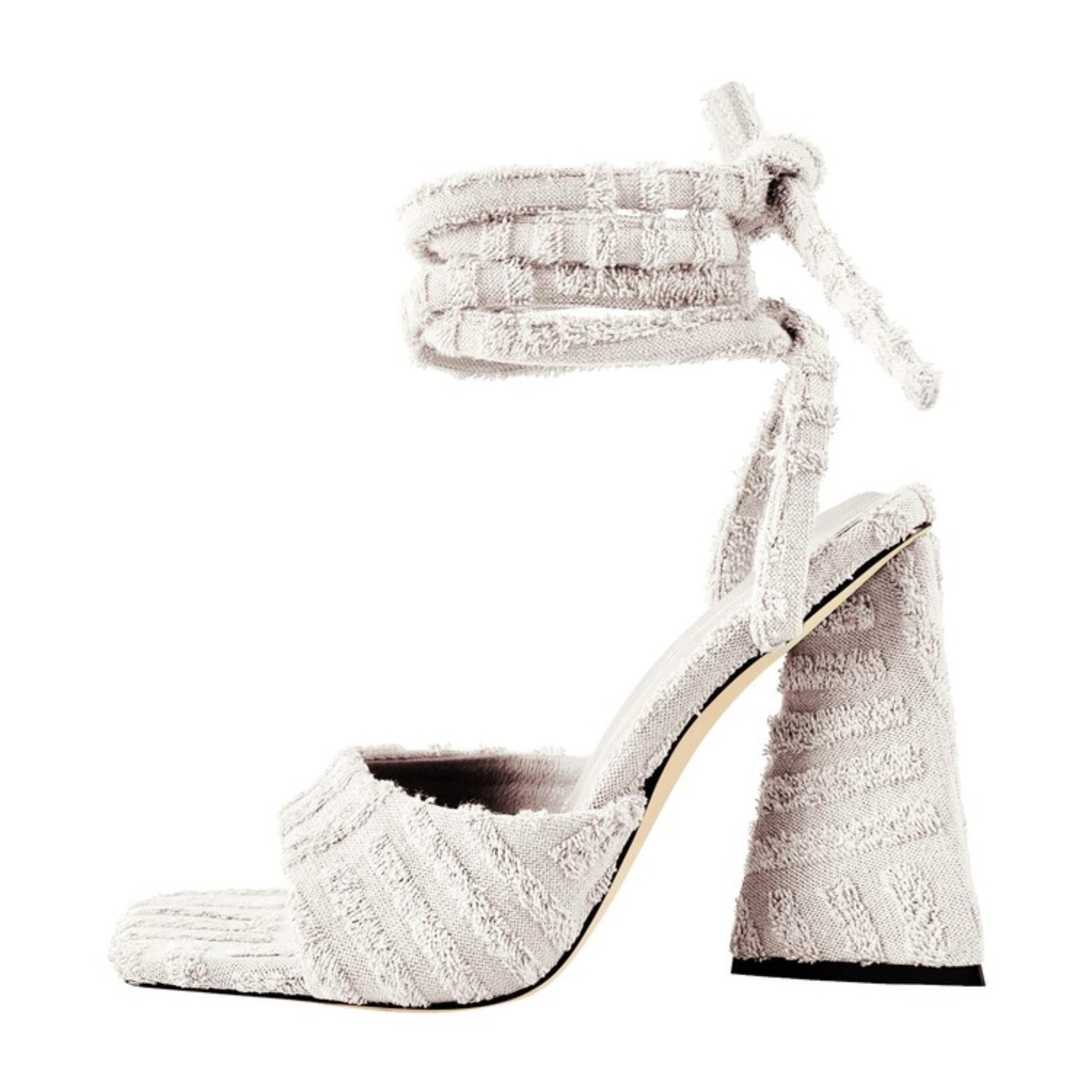 Textured High Heel Summer White Sandal for Women