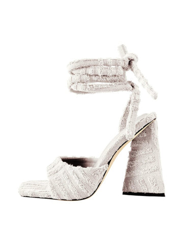 Textured High Heel Summer White Sandal for Women