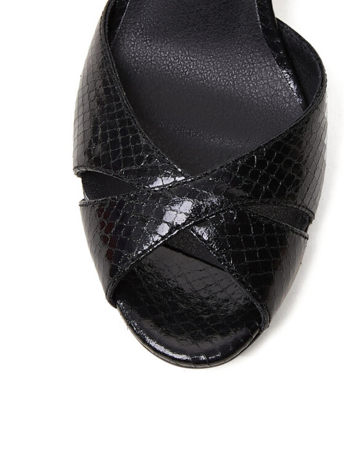 Comfort Block Heels Bold Black Snakeskin Women's Sandals