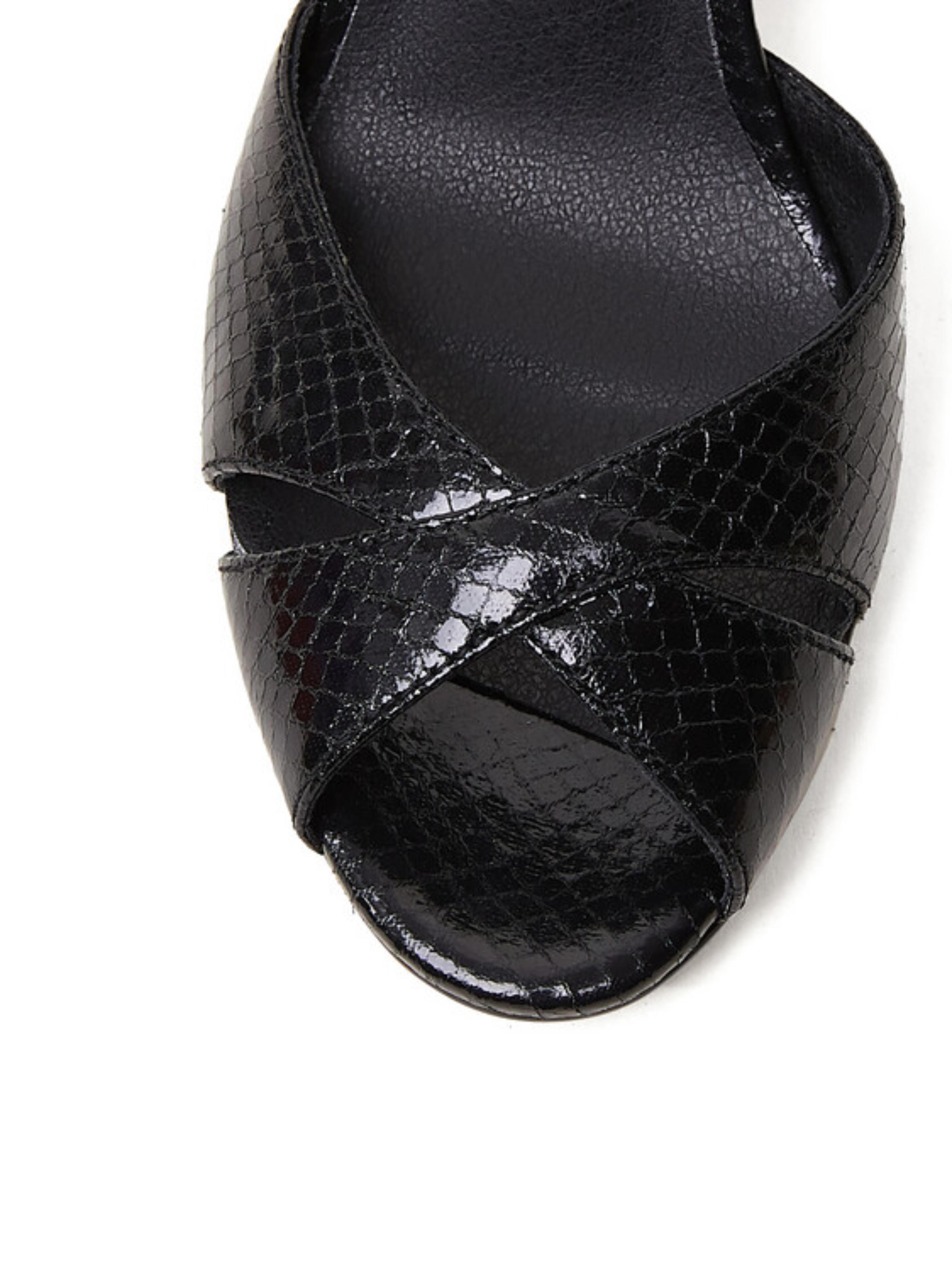 Comfort Block Heels Bold Black Snakeskin Women's Sandals