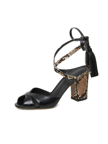 Comfort Block Heels Bold Black Snakeskin Women's Sandals
