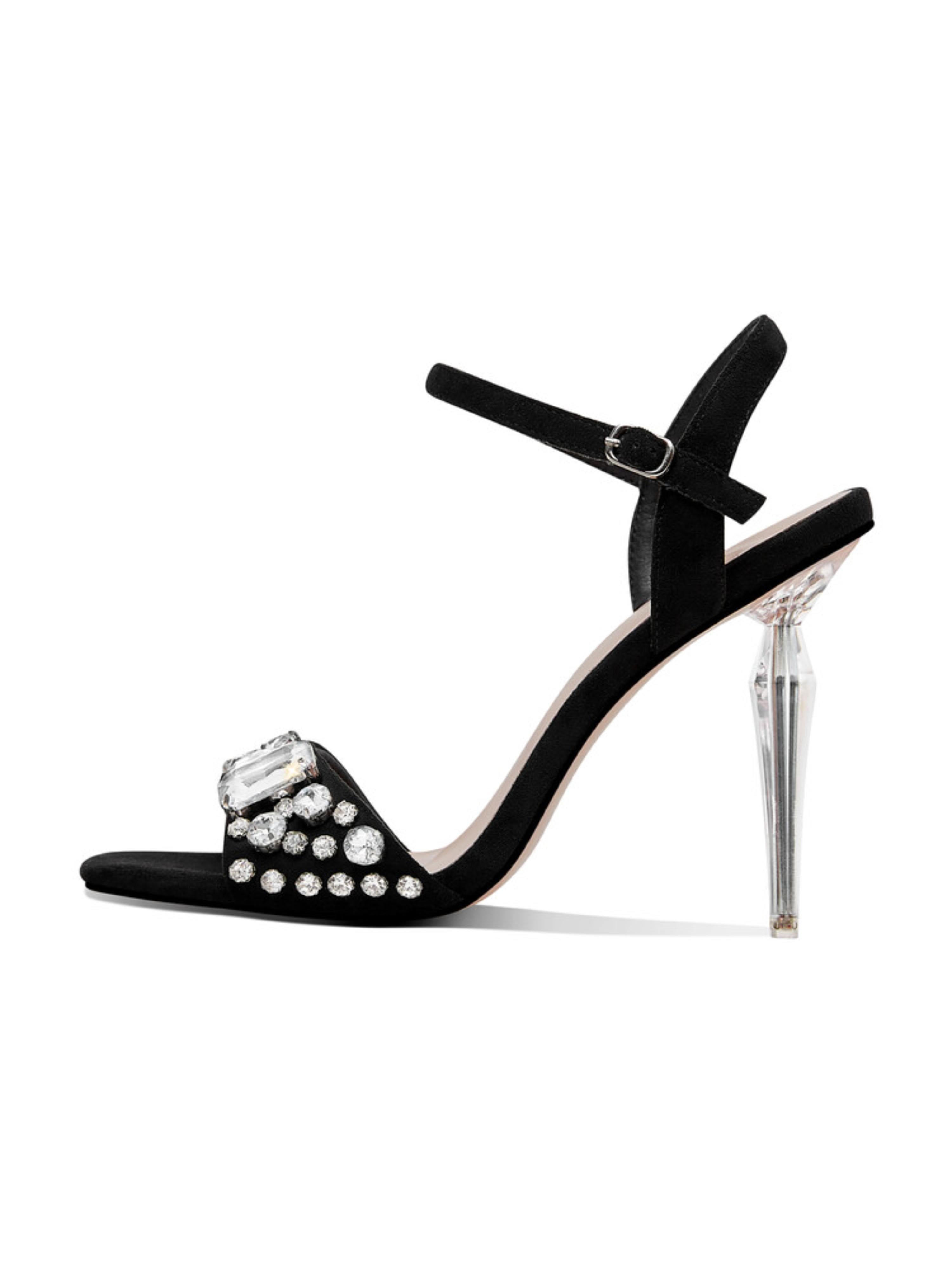Clear Heel & Sparkle Rhinestone Sandal for Women in Black