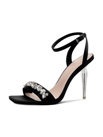 Satin Rhinestone Ankle Strap Women's Sandals