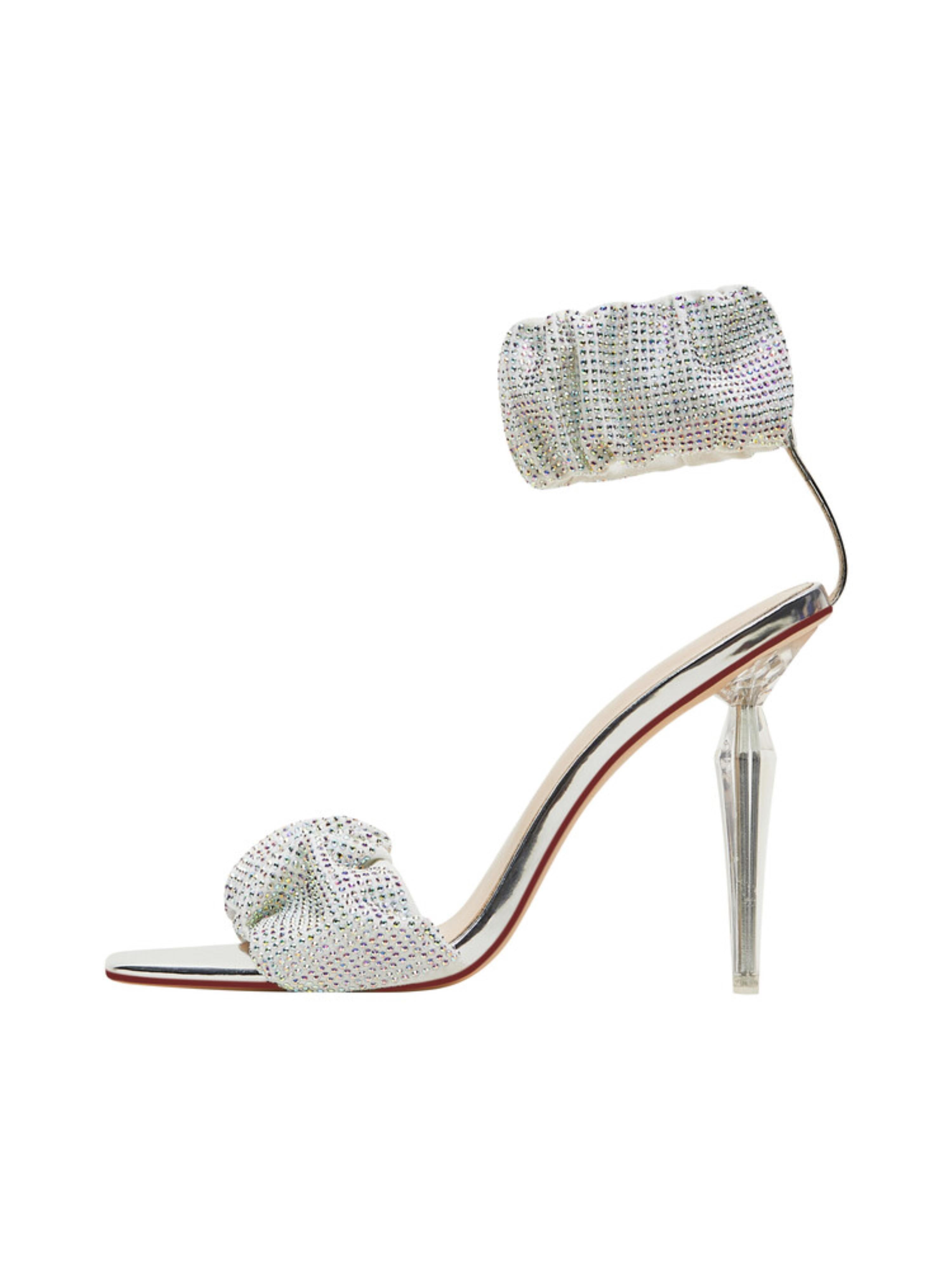 Ruched Rhinestones Silver Sandals for Women