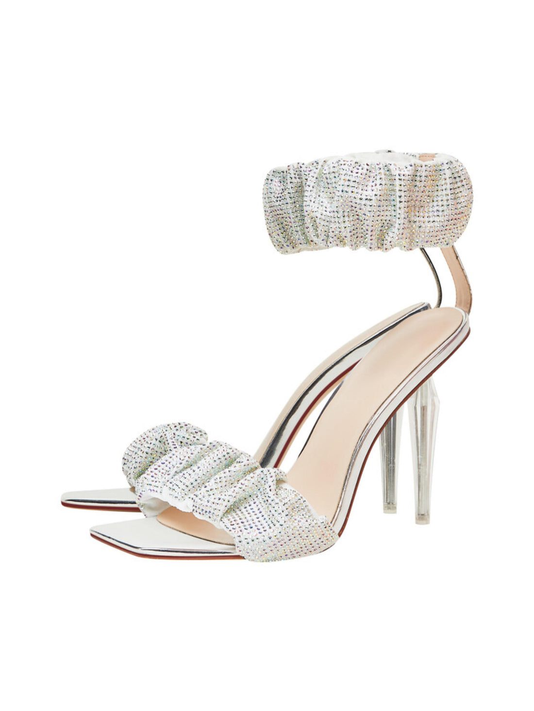 Ruched Rhinestones Silver Sandals for Women