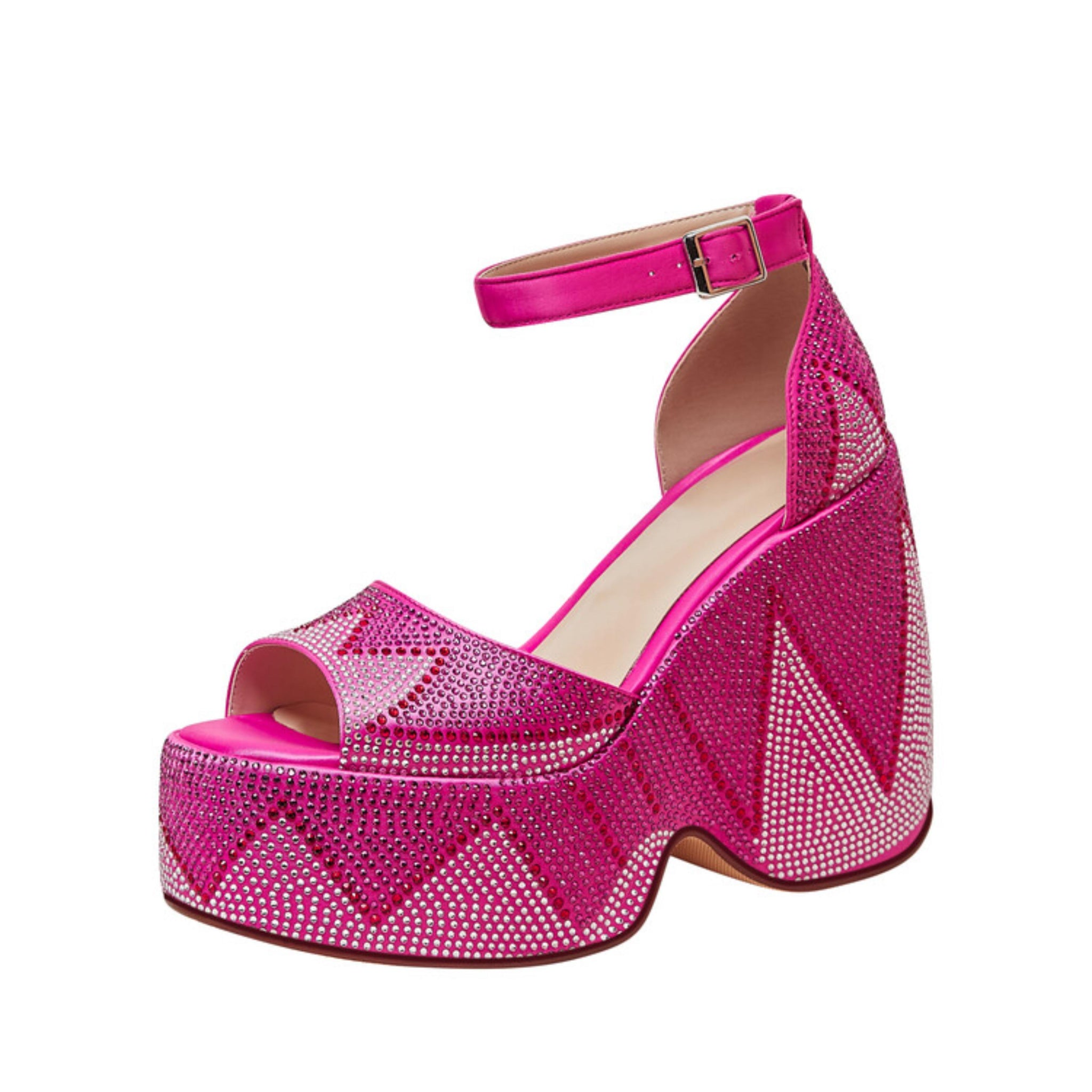 Hot Pink Rhinestone Wedge Platform Sandals for Women