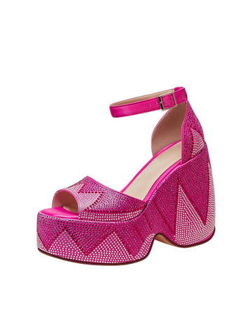 Hot Pink Rhinestone Wedge Platform Sandals for Women