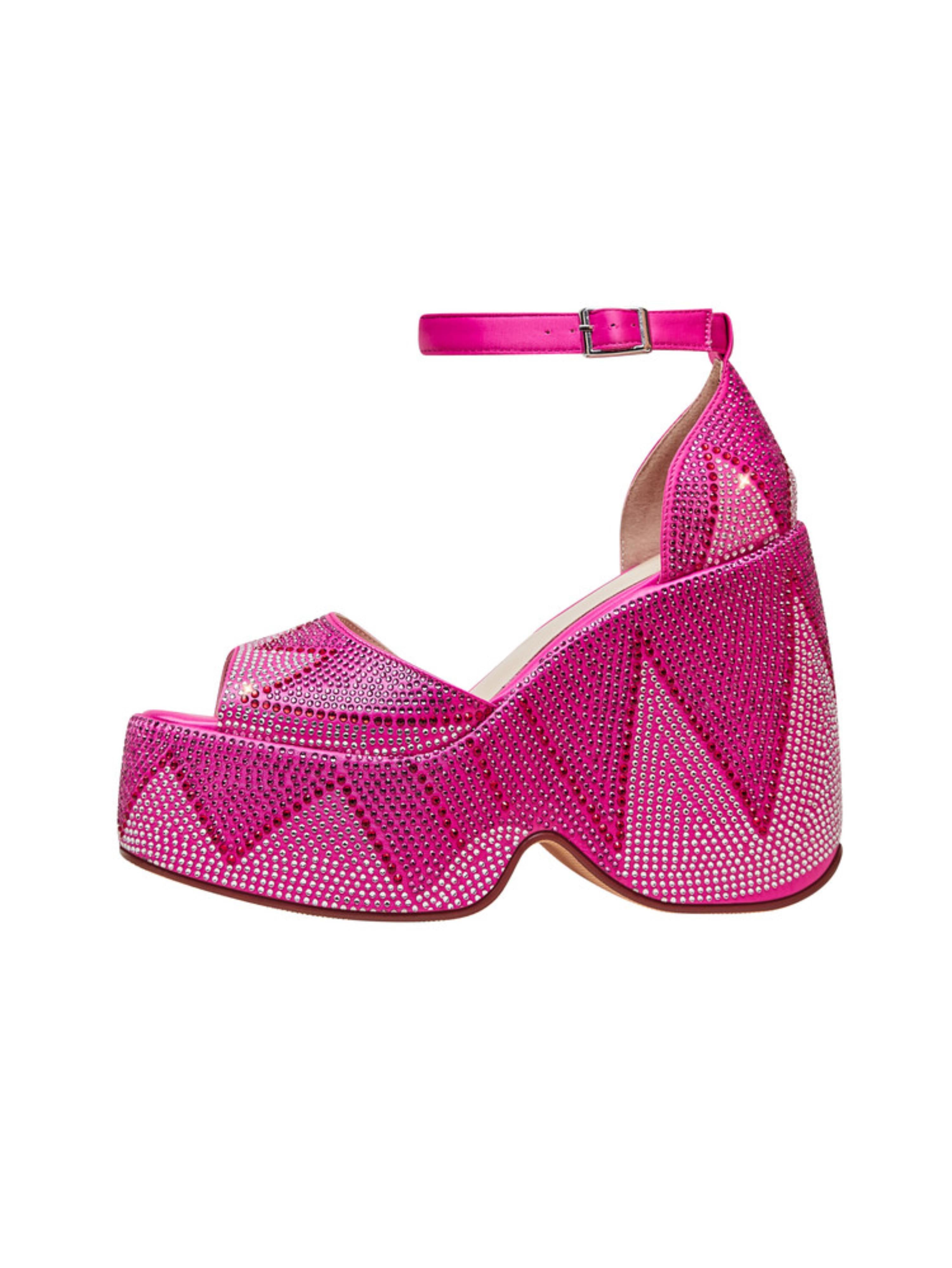 Hot Pink Rhinestone Wedge Platform Sandals for Women