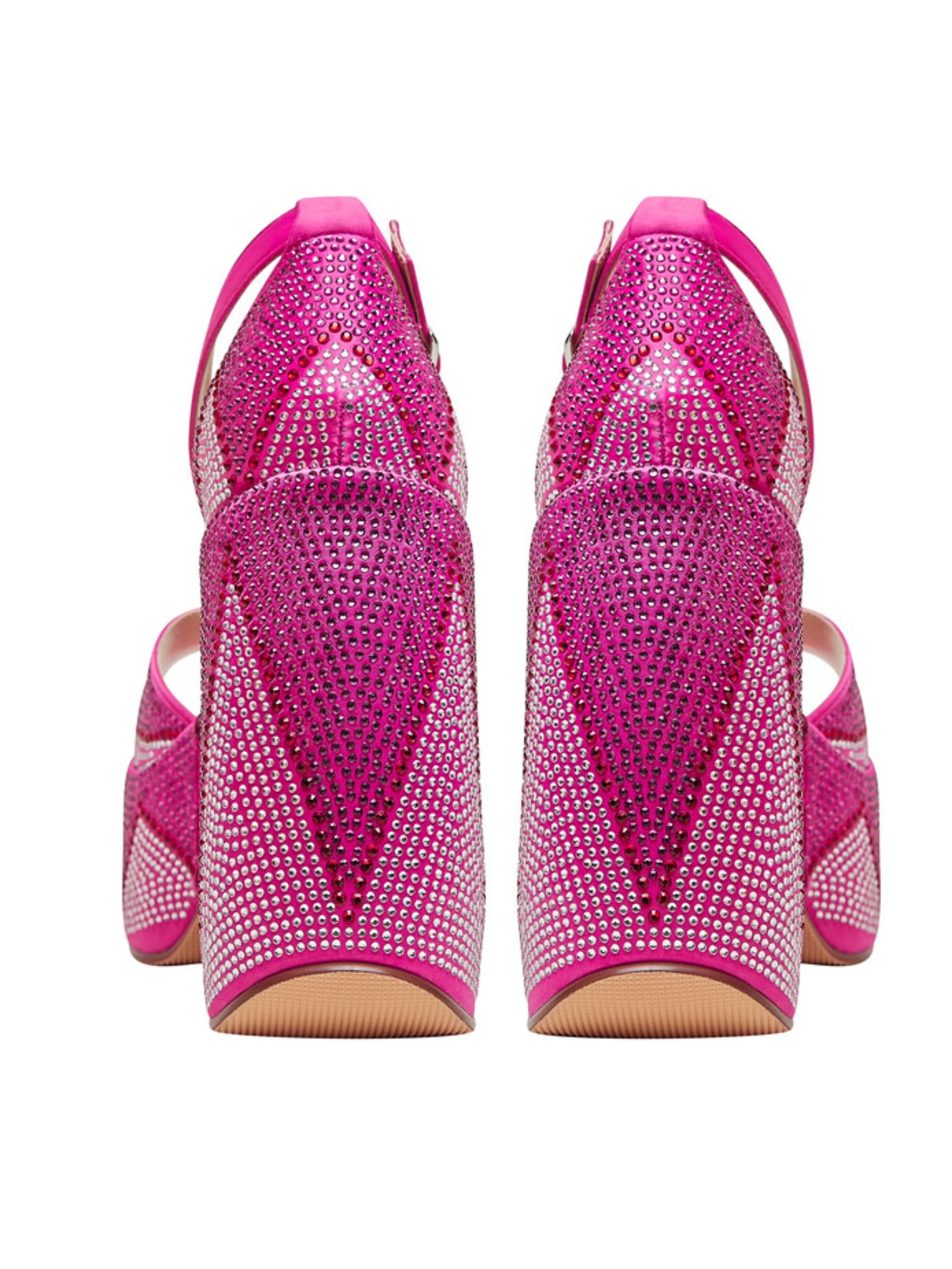Hot Pink Rhinestone Wedge Platform Sandals for Women