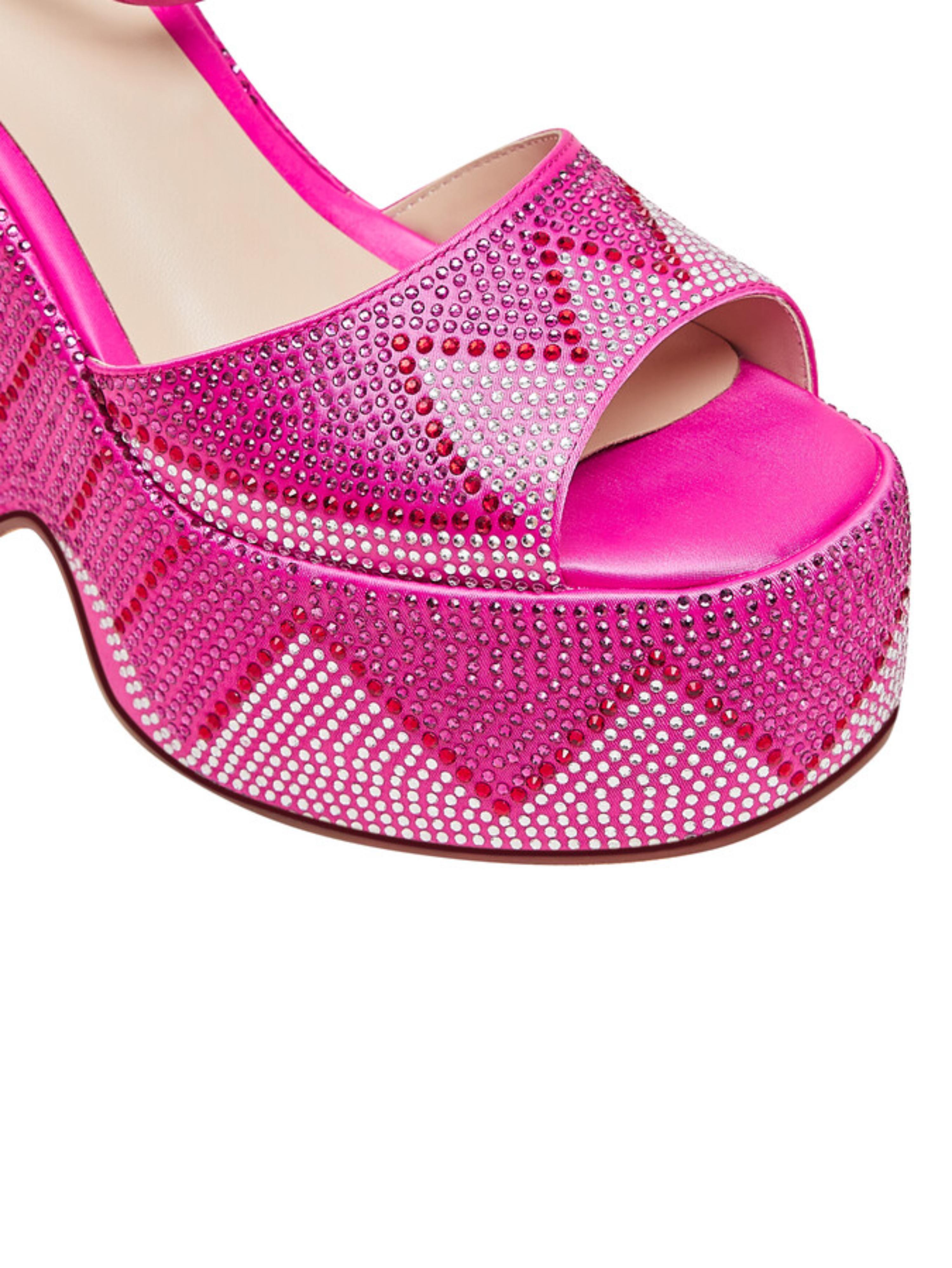 Hot Pink Rhinestone Wedge Platform Sandals for Women
