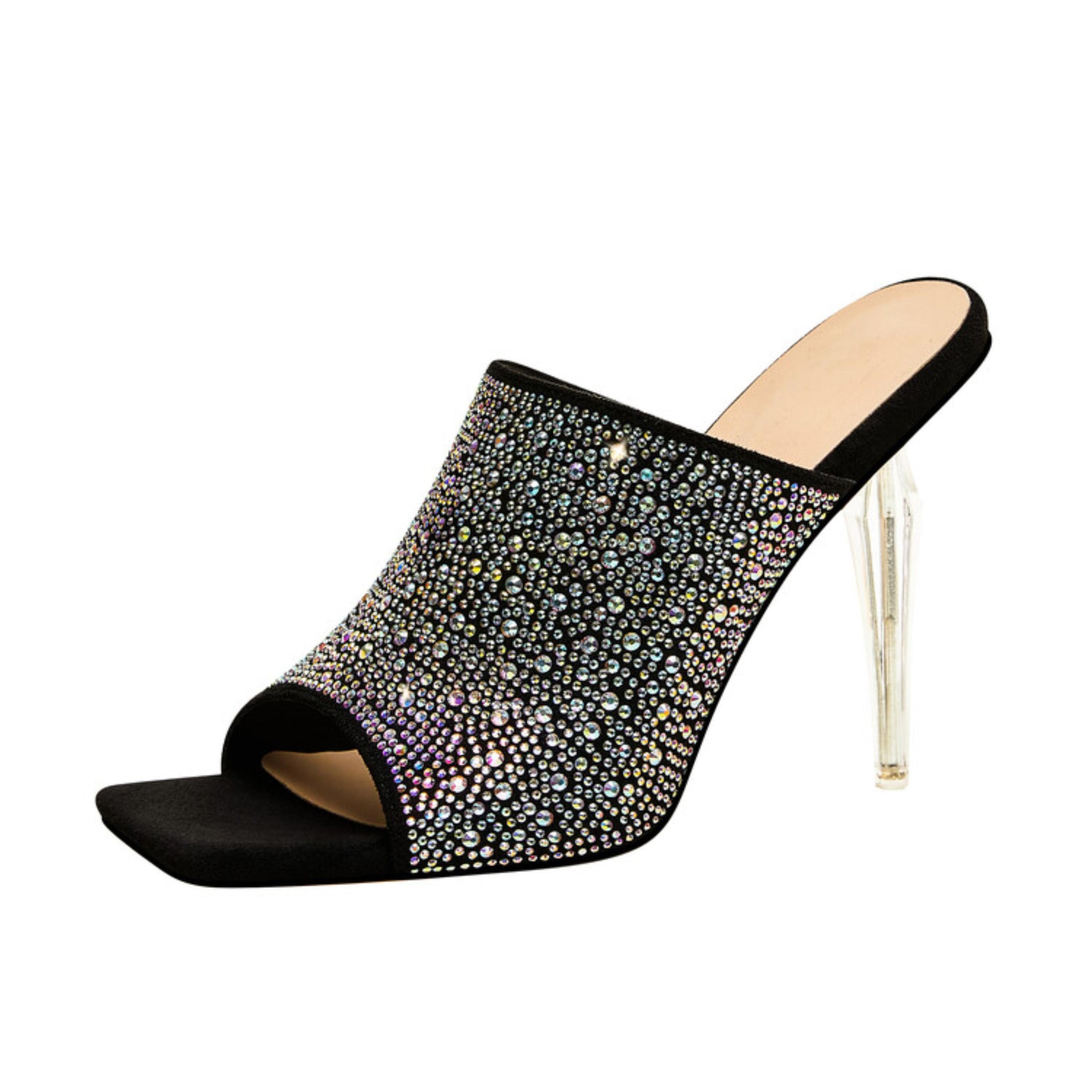 Clear Stiletto Heel Women Black Sandals